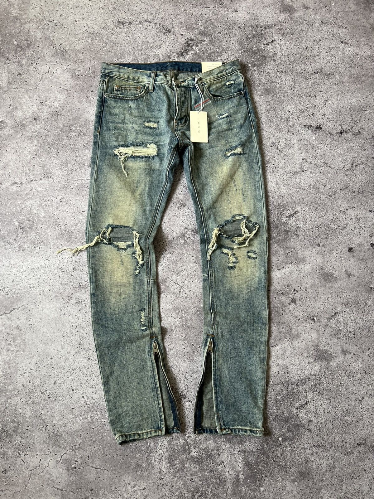 Japanese Brand MNML Ripped Jeans Bootcut Flare Denim