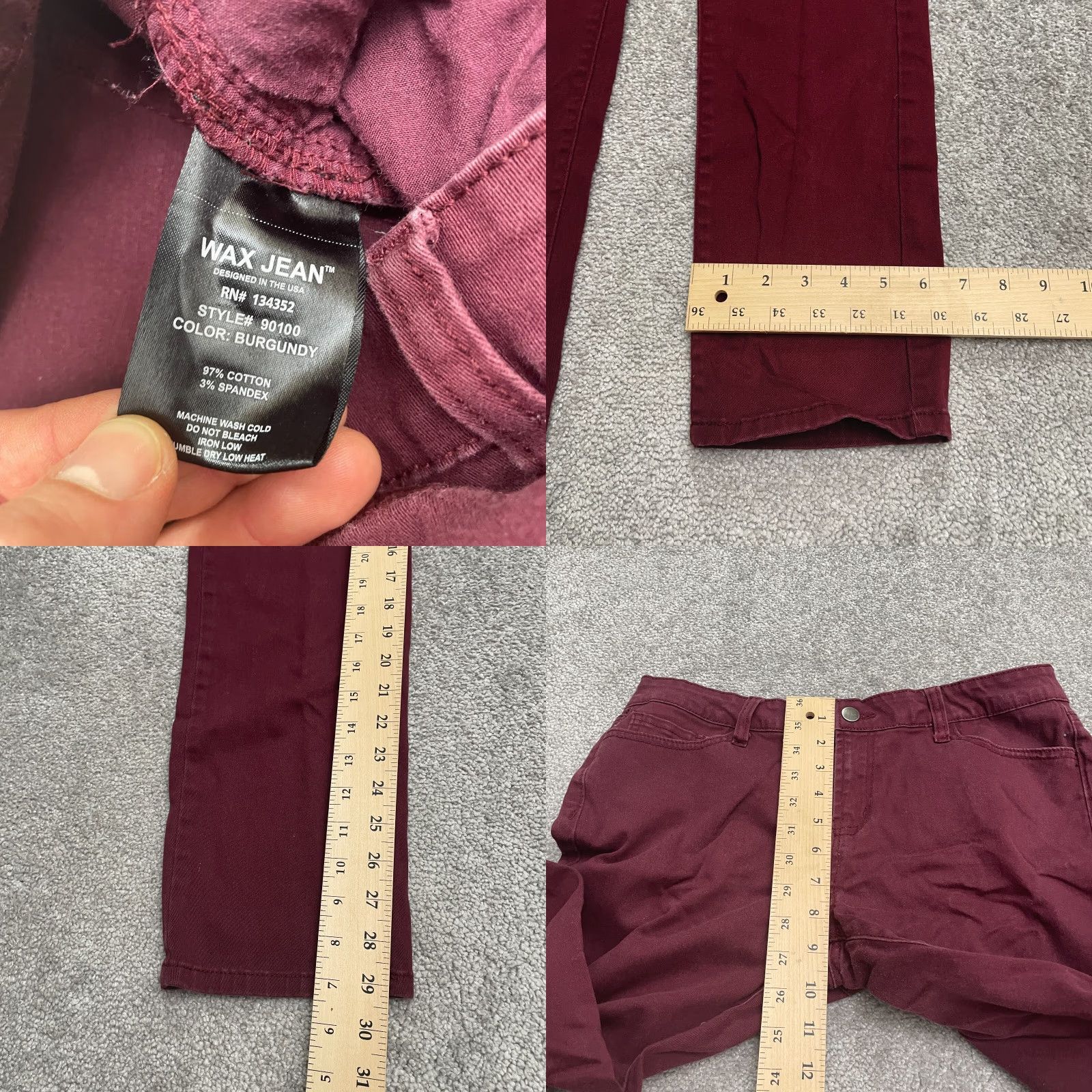 Denime Wax Jean Premium Denim Juniors 13 Burgundy Straight Leg Mid Rise Jeans 32x29 Women Vintage No Size 34" / US 12 / IT 48 - 8 Thumbnail