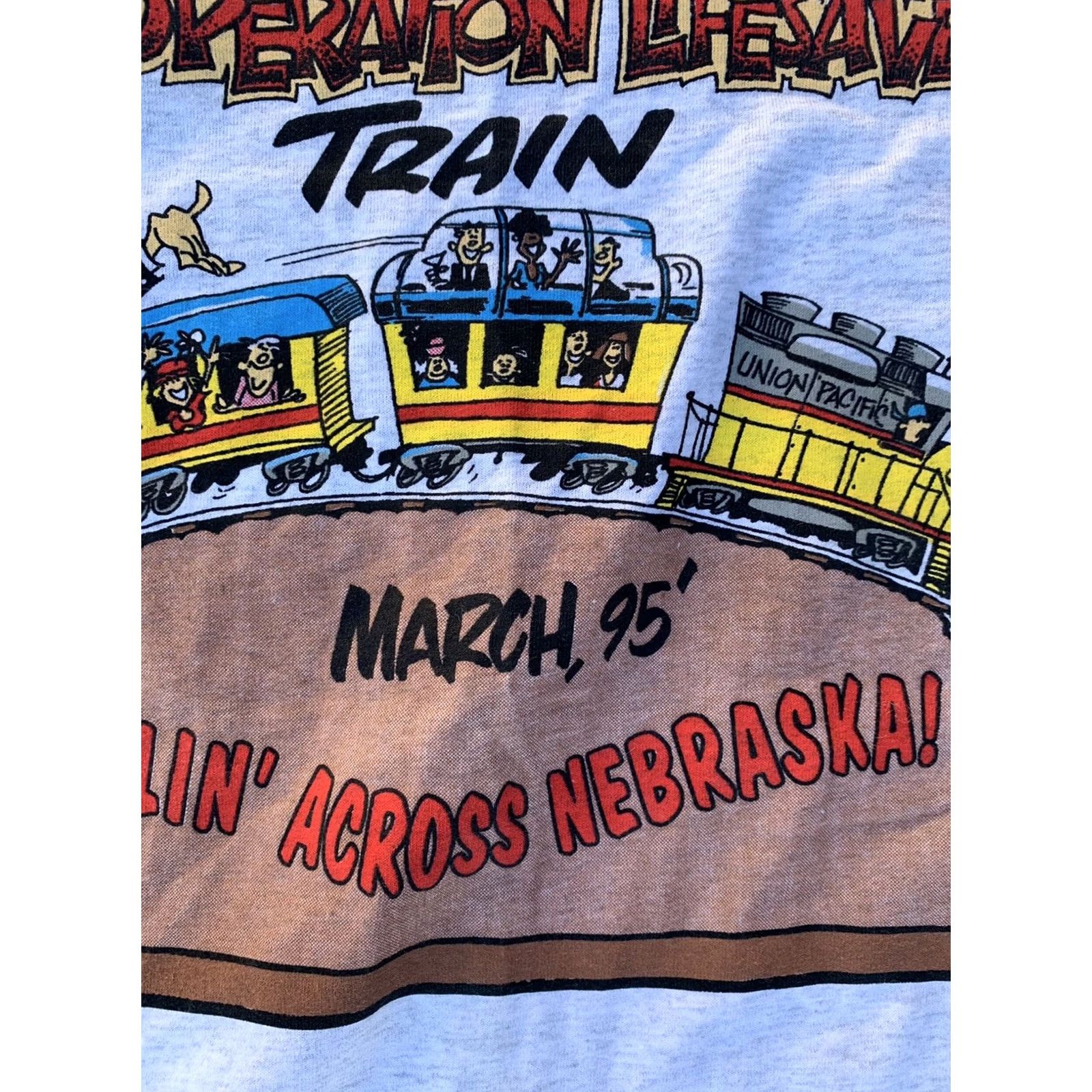 Fruit Of The Loom VINTAGE Fruit of the Loom T-Shirt Unisex XL Gray 1990s Operation Lifesaver Train March 95 Rollin’ Across Nebraska! Size US XL / EU 56 / 4 - 4 Thumbnail