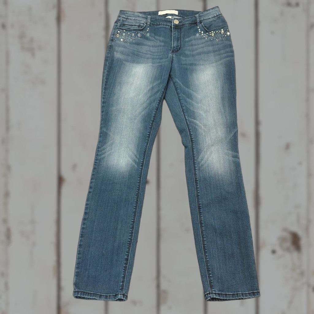 Vintage CATO CLASSIC Jeans Women’s Size 12 Blue Denim Distressed Sequin Whiskered READ Womens Jeans Regular 12 Blue Denim Size 34" / US 12 / IT 48 - 1 Thumbnail