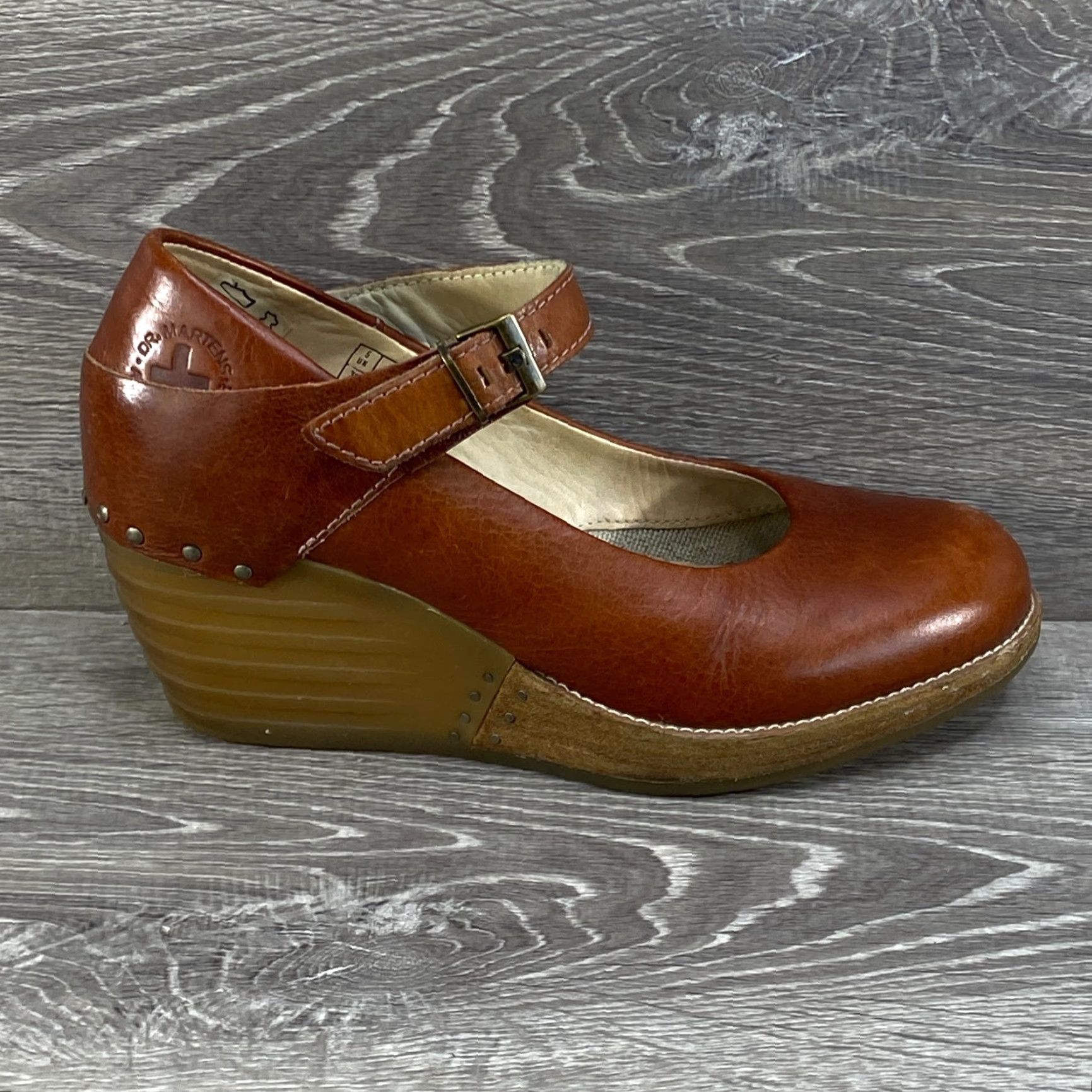 Dr. Martens VINTAGE Dr Martens Doc Drew Wedge Brown Leather Mary Jane Stud Platform Shoes - Womens 7 Size US 5 / IT 35 - 2 Thumbnail