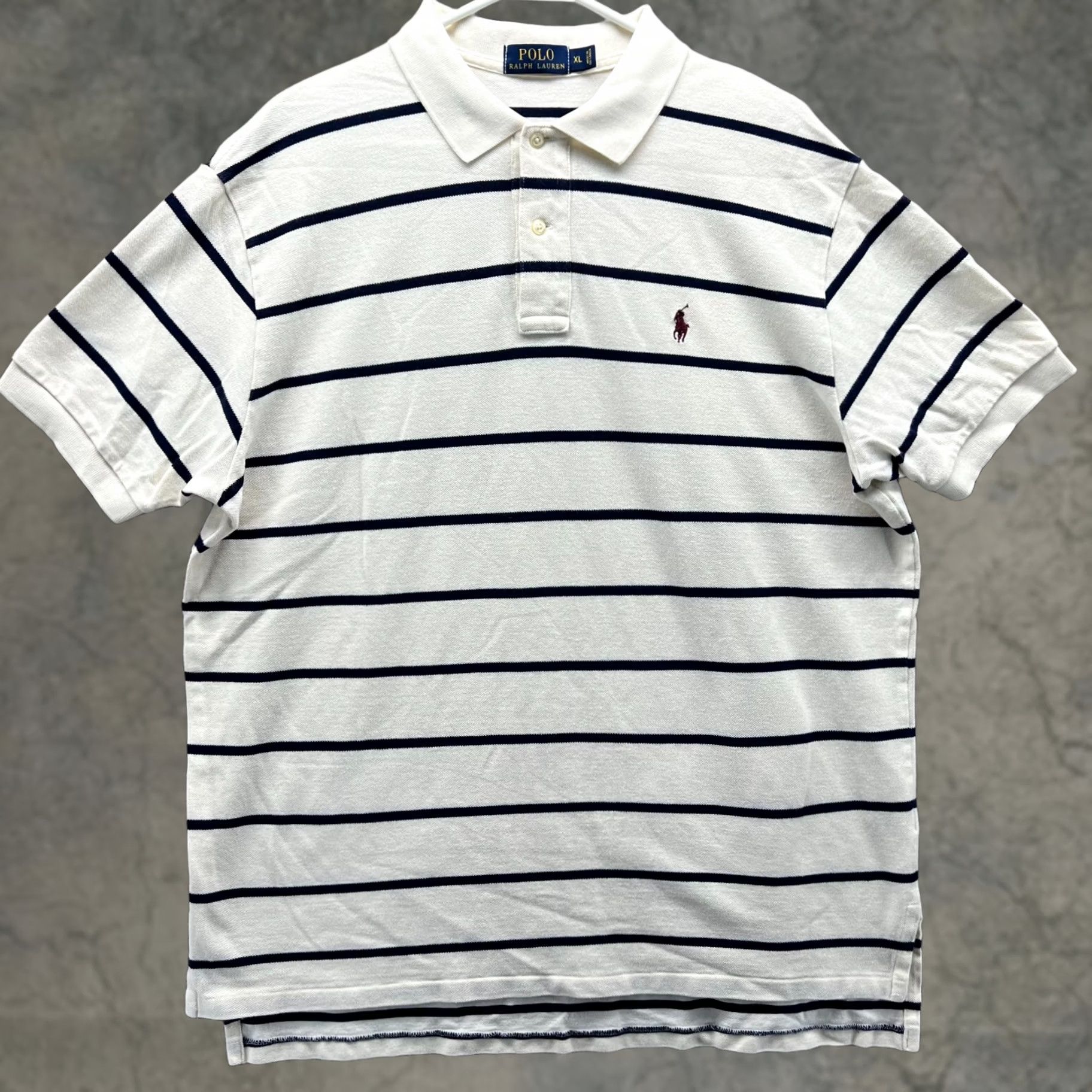 Polo Ralph Lauren VINTAGE Polo Ralph Lauren Polo Shirt Mens XL Beige Blue Striped Preppy Cotton Rugby Size US XL / EU 56 / 4 - 1 Thumbnail