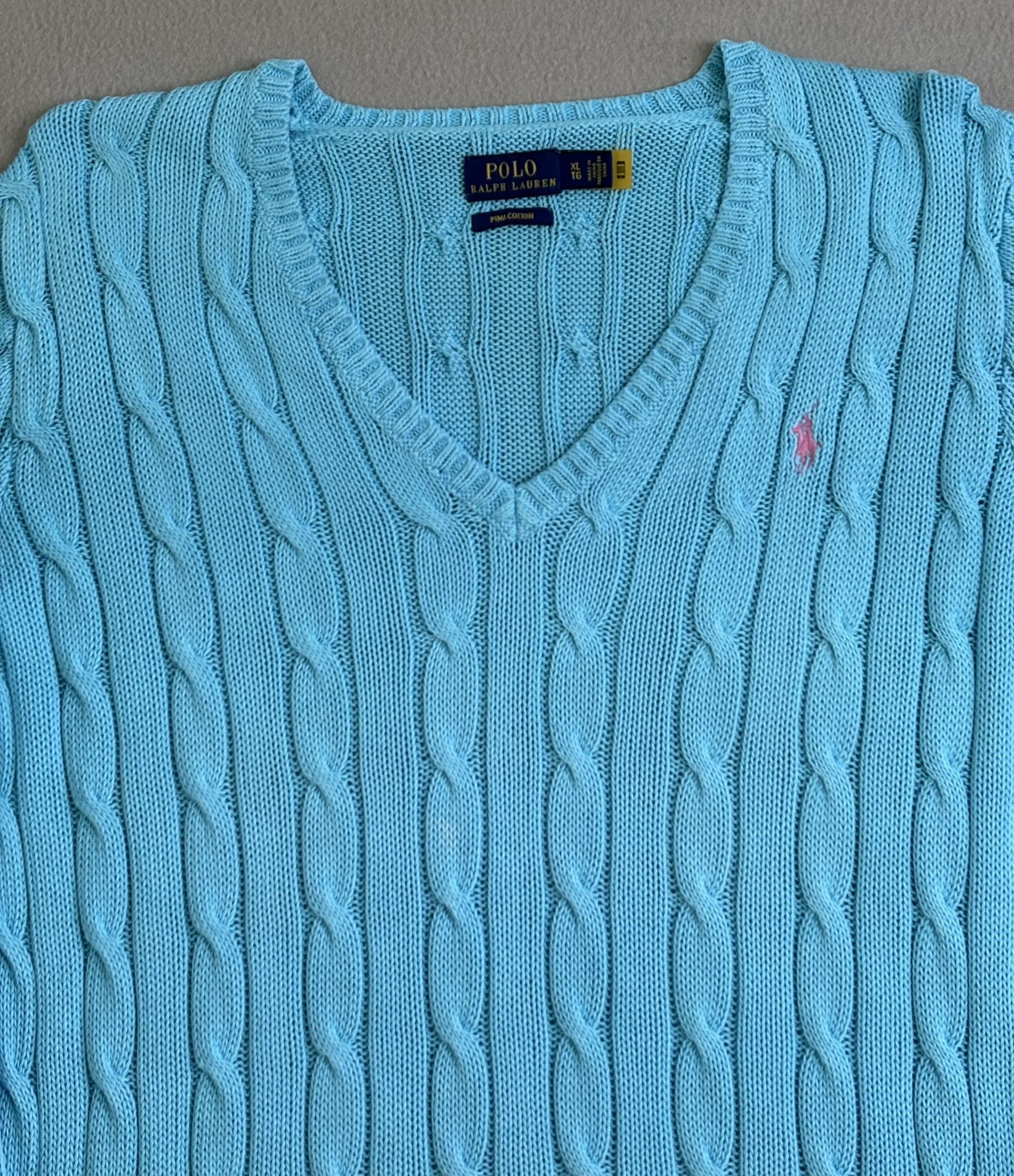 Polo Ralph Lauren Polo Ralph Lauren Cable V-Neck Baby Blue Sweater Size XL Size XL / US 12-14 / IT 48-50 - 4 Thumbnail