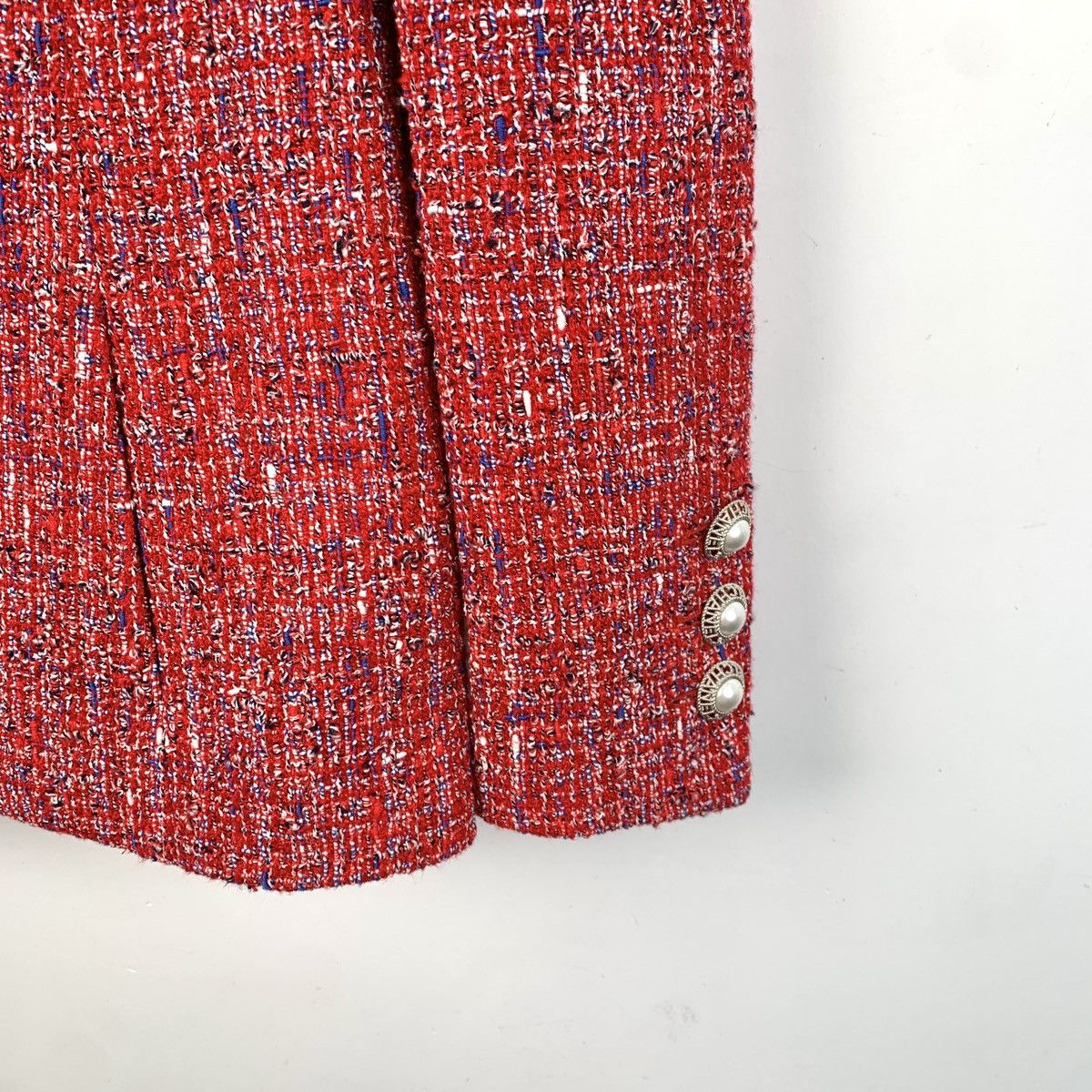 Chanel Chanel Red Pearl Button Cotton Lapel Tweed Woven Jacket Size XS / US 0-2 / IT 36-38 - 4 Thumbnail