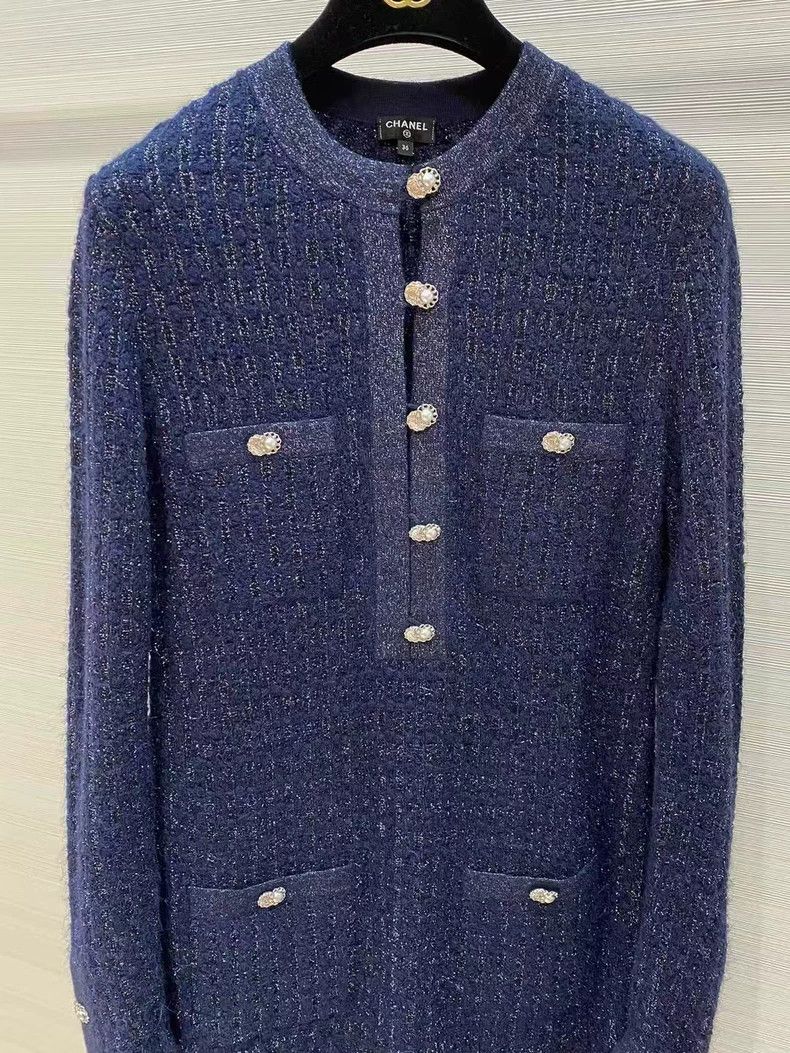 Chanel Chanel Dark blue gold thread knitted dress Size XS / US 0-2 / IT 36-38 - 2 Thumbnail