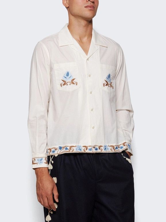 Bode o1mle0226 Nouveau Vine Long Sleeve Shirt in Neutrals Size US M / EU 48-50 / 2 - 2 Thumbnail