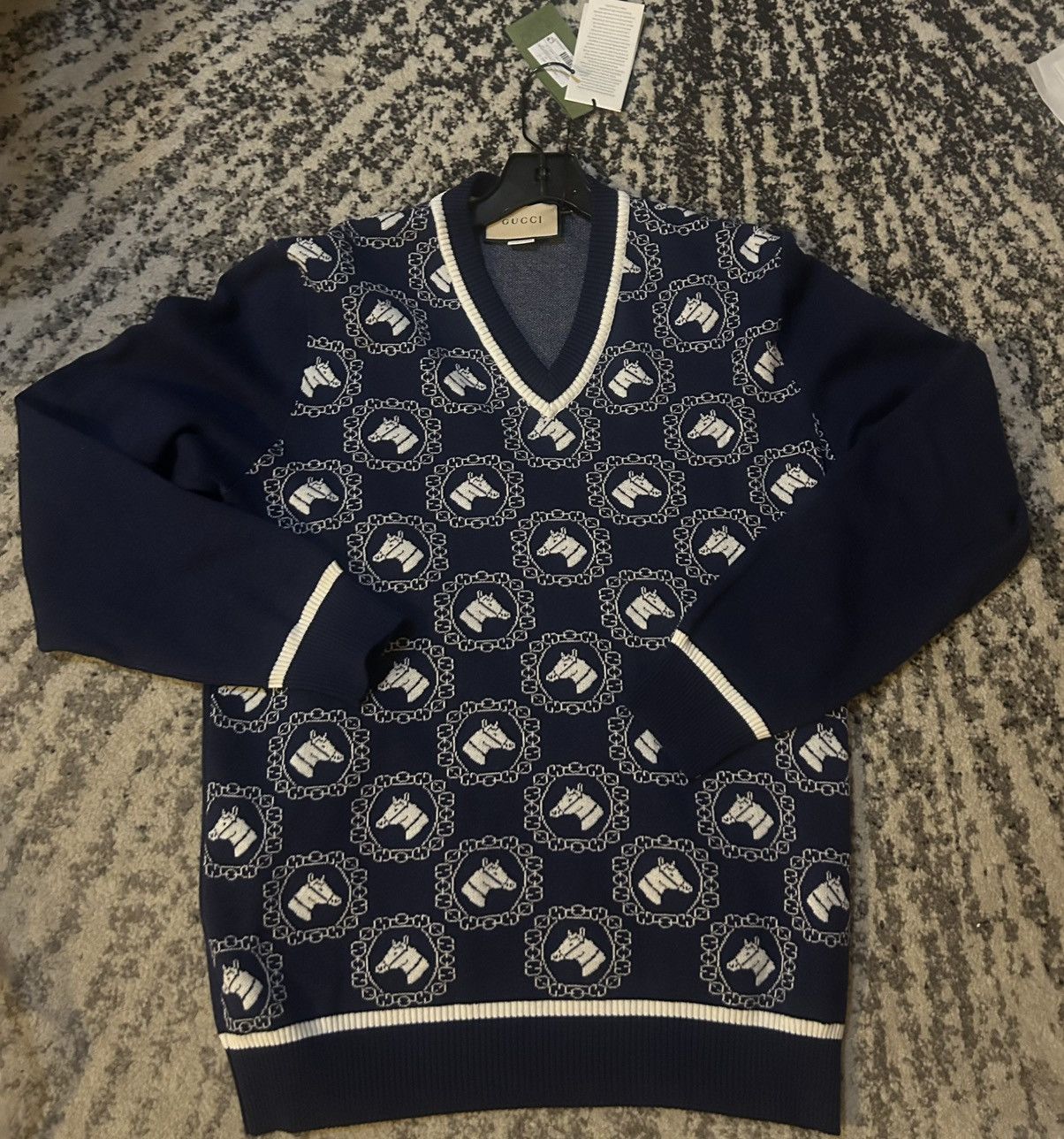 Gucci Gucci Equestrian Fine Cotton Wool Jacquard Sweater size XL Size US XL / EU 56 / 4 - 5 Thumbnail