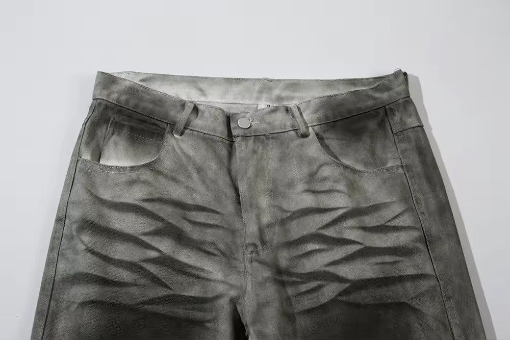 Jean × Vintage Painted Pleated Washed Gray Oversized Jean Size US 33 - 3 Thumbnail