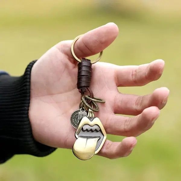 Leather Vintage Leather Alloy Rolling Tongue Keychain Size ONE SIZE - 3 Thumbnail