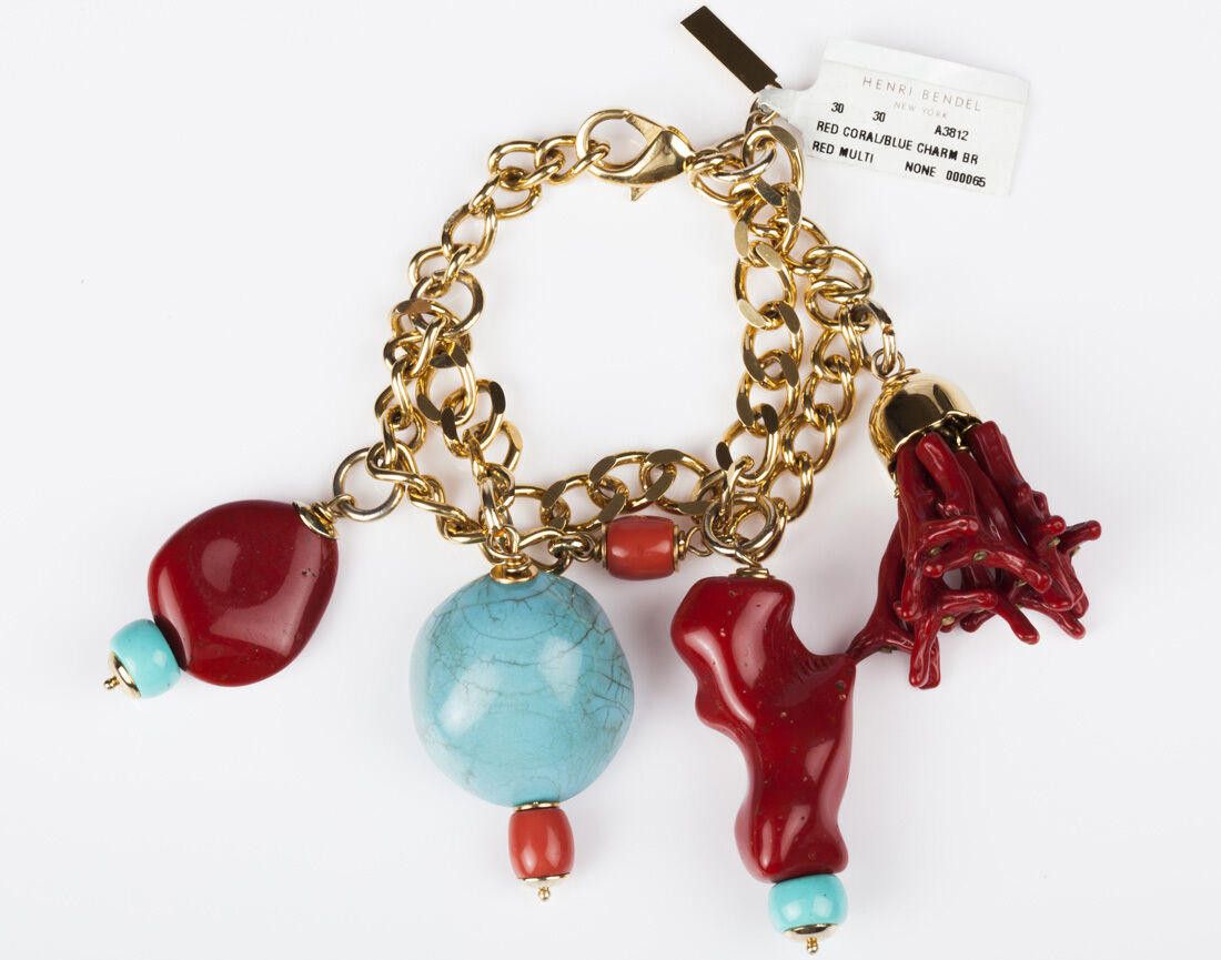 Moschino Moschino Faux Turquoise and Red Coral Charm Bracelet Size ONE SIZE - 1 Thumbnail