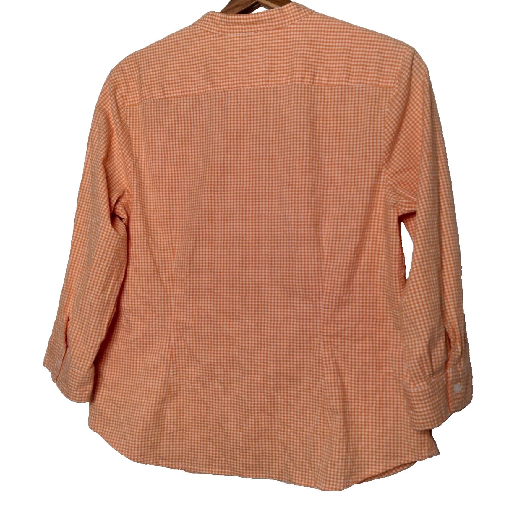 Talbots TALBOTS Blouse Women Medium Orange White Gingham Check Button-Up Pleated 3/4 Sleeve Casual Size M / US 6-8 / IT 42-44 - 2 Thumbnail