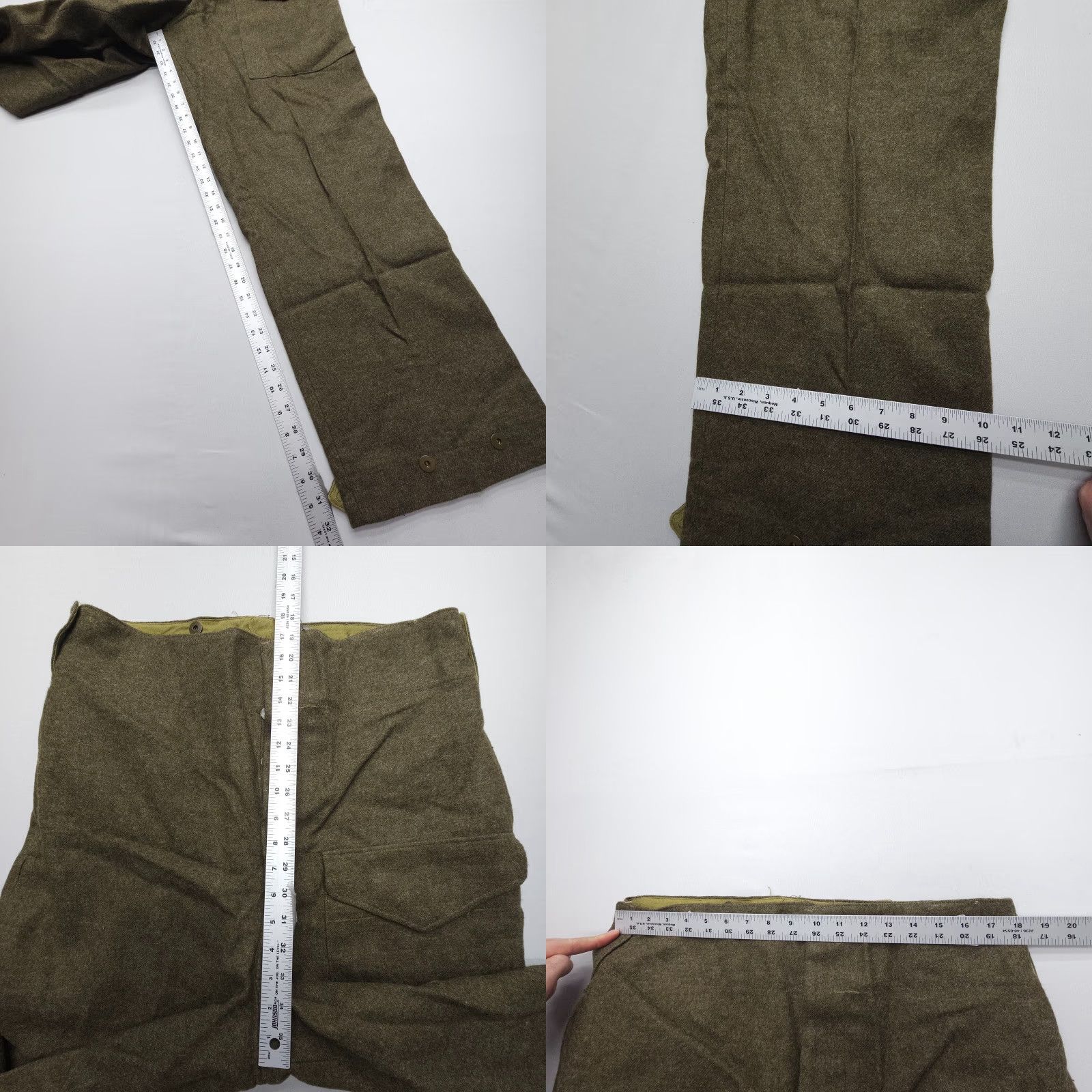 CO Vtg 1950's MFG Co Wool Pants 36 x 32" High Rise Casual Workwear Straight Leg Men’s Pants Green Wool Battle Dress Trousers USA Vintage Cargo Pocket Size US 36 / EU 52 - 8 Thumbnail