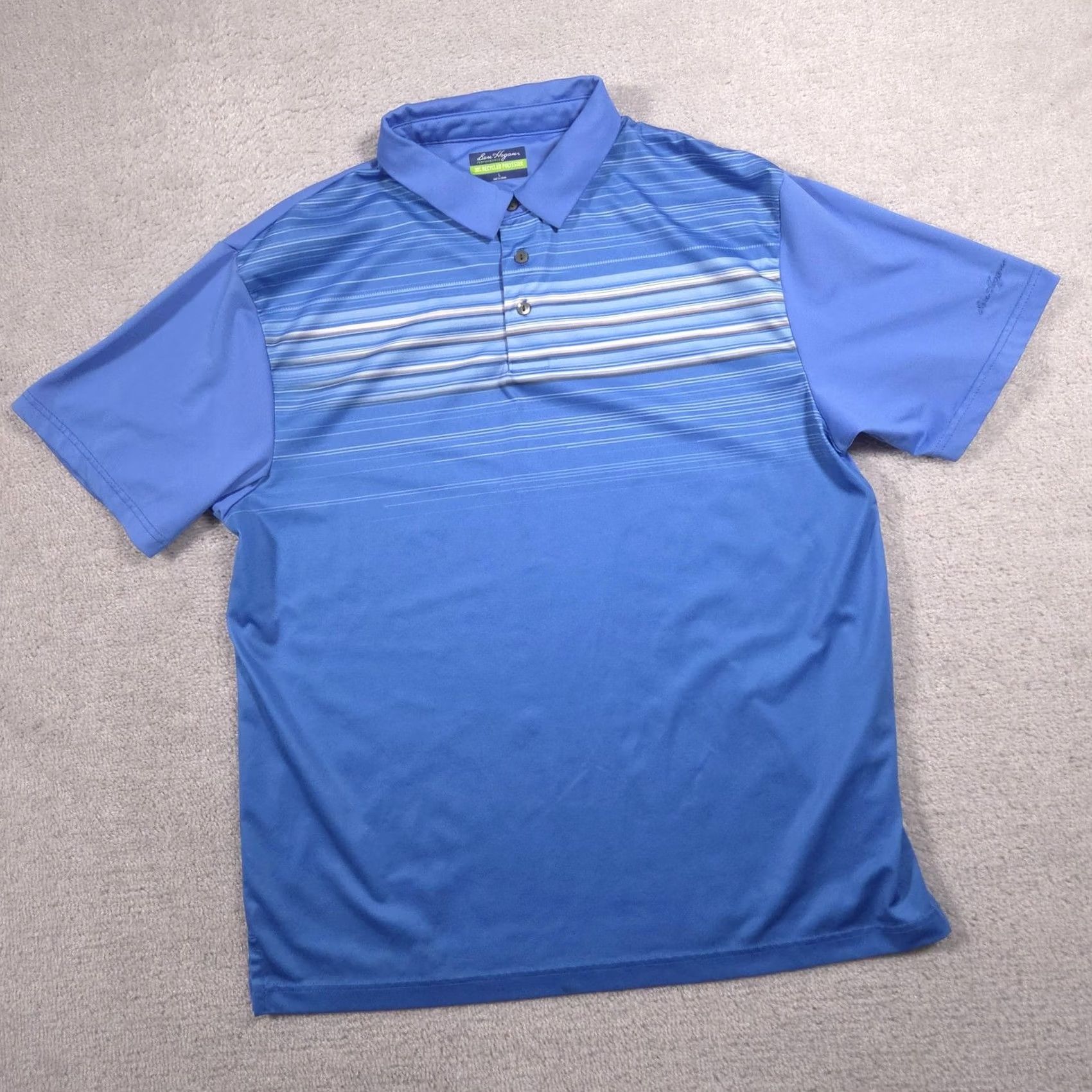Hogan Ben Hogan Polo Shirt Mens L Blue Striped Performance Golf Recycled Polyester Size US L / EU 52-54 / 3 - 2 Thumbnail