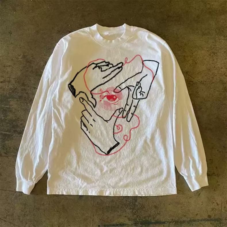 Japanese Brand White casual retro eye print long-sleeved t-shirt Size US 32 / EU 48 - 1 Thumbnail