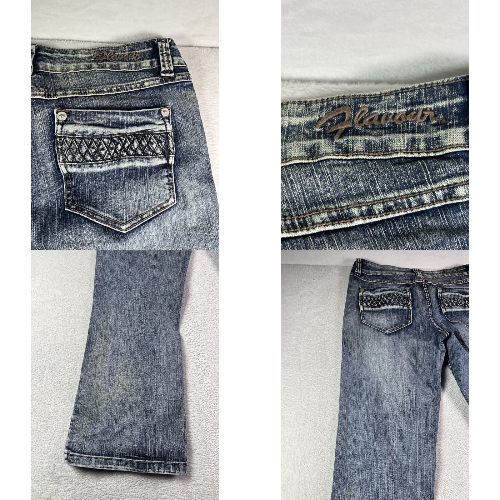 Vintage Flavour by Bubblegum Jeans Women 14P Flared Blue Wash Denim 5-Pocket Stretch Medium Wash Vintage: No 80s 90s Womens Size ONE SIZE - 8 Thumbnail