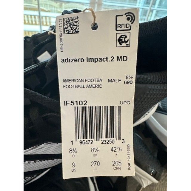 Adidas Adidas Adizero Impact 2 Spark Black Molded Cleats IF5102 Men Size US 9 / EU 42 - 6 Thumbnail