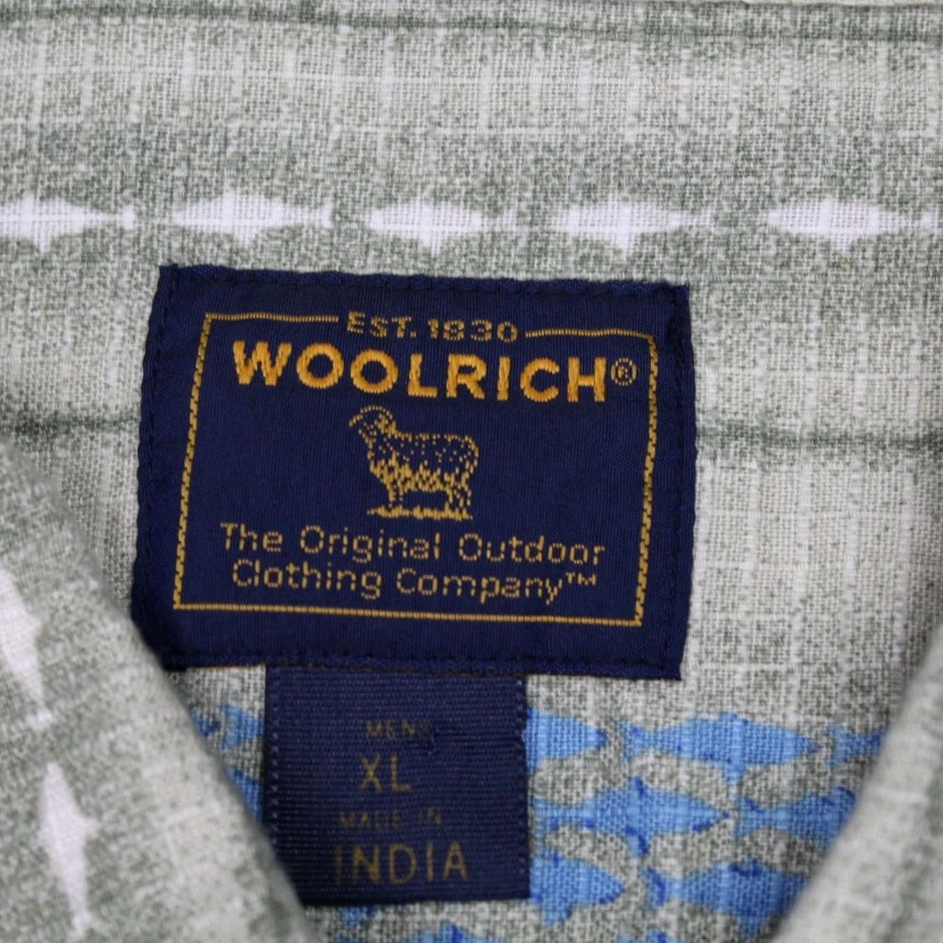 Vintage Woolrich Shirt Mens XL Blue/Green w/ Fishing Lure AOP Cotton S/S Button Up Size US XL / EU 56 / 4 - 6 Thumbnail