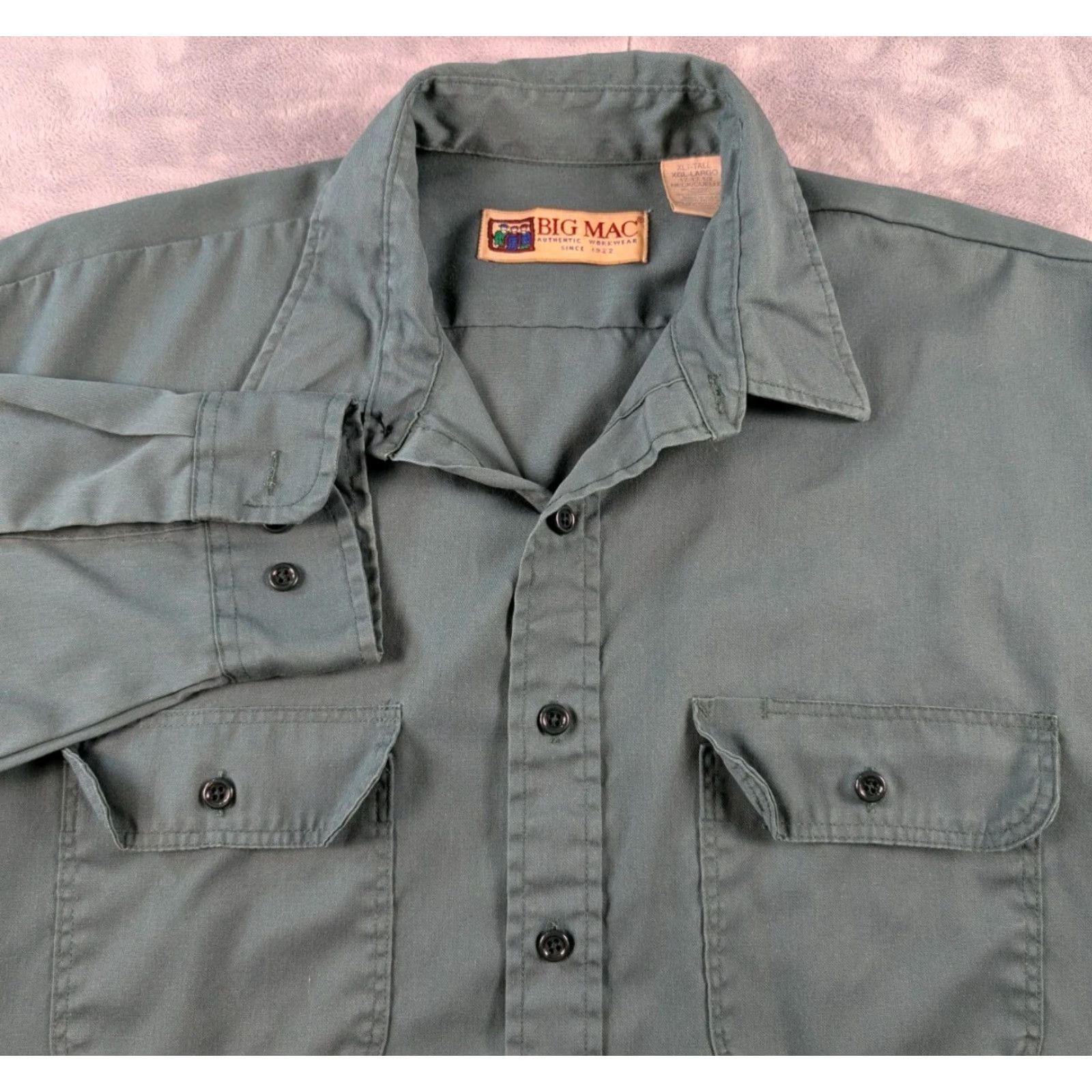 Vintage VINTAGE Big Mac Button-Up Shirt Utility Rugged Work Uniform USA Green Men's XLT Shirt Adult XLT Green Retro 90s Mens Size US XL / EU 56 / 4 - 2 Thumbnail