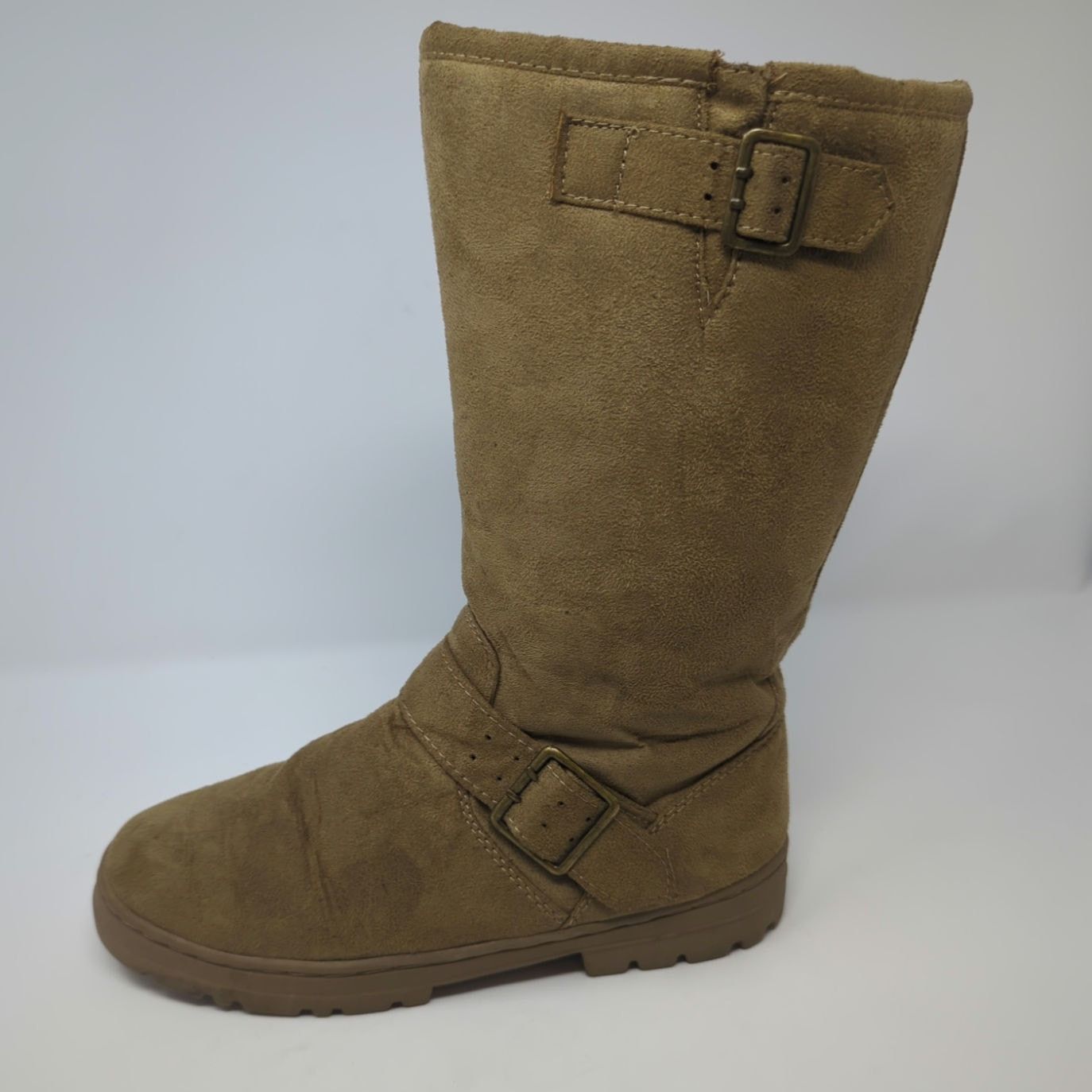 Other SO Womens Boot Tan Suede Fabric Faux Fur Lined Pull On 8 Size US 8 / IT 38 - 2 Thumbnail