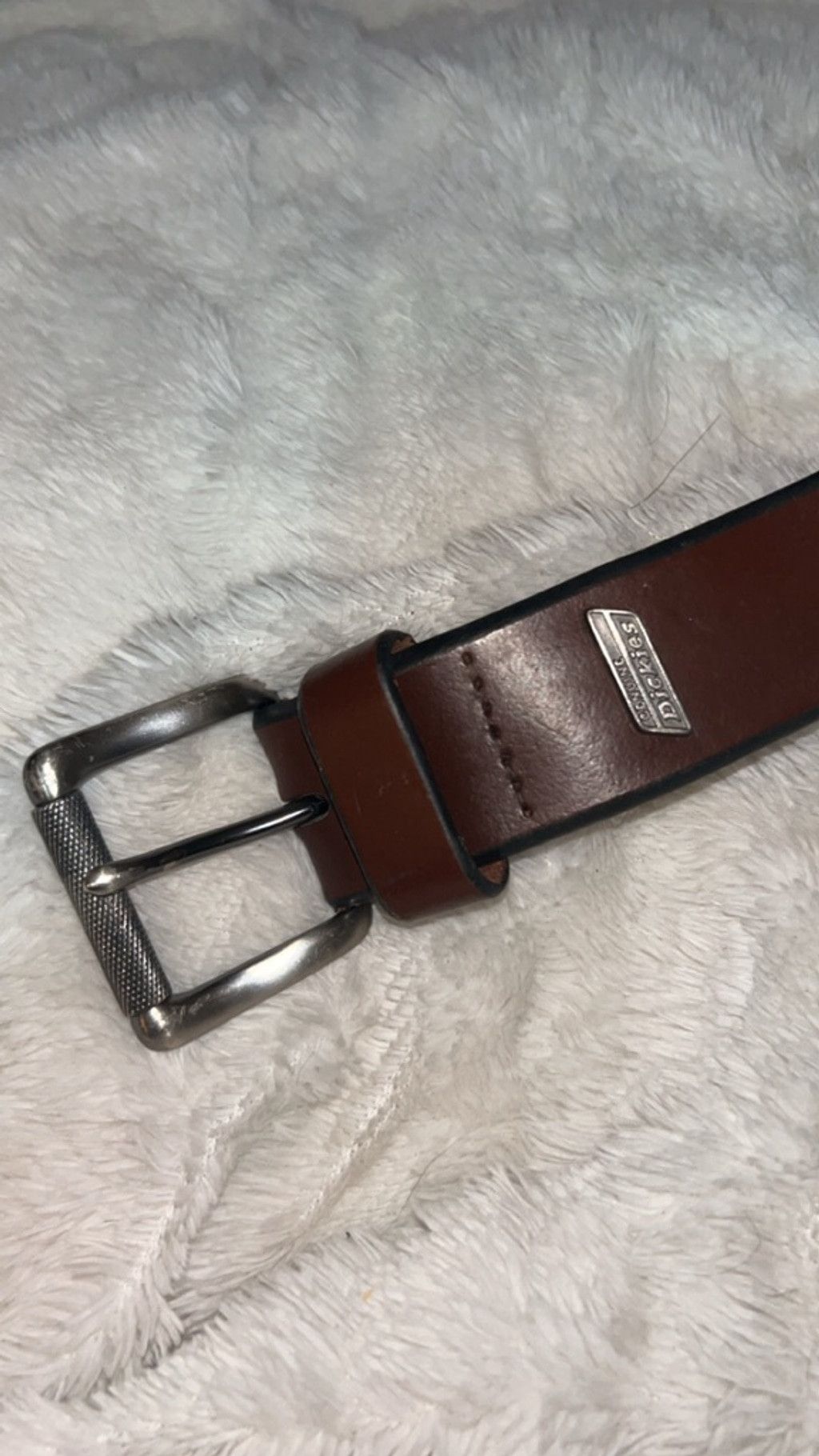 Dickies Men's Dickies Brown Leather Belt with Silver Buckle One Size Size 34 - 1 Thumbnail