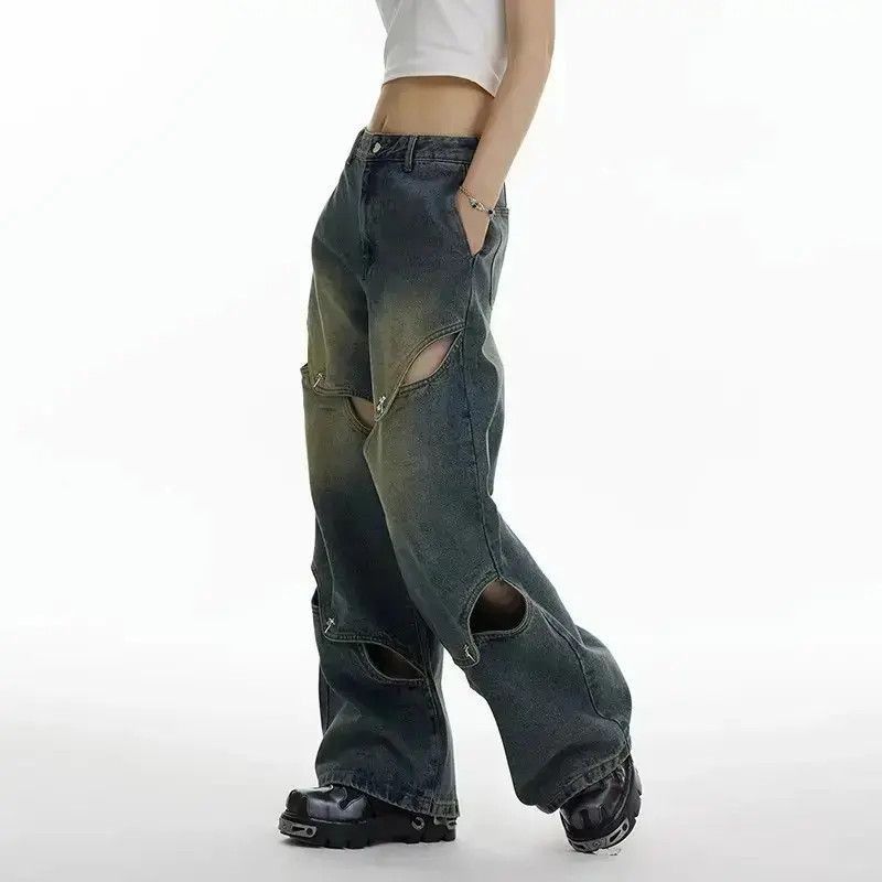 Japanese Brand Spliced washed wide leg distressed jeans Size US 32 / EU 48 - 4 Thumbnail