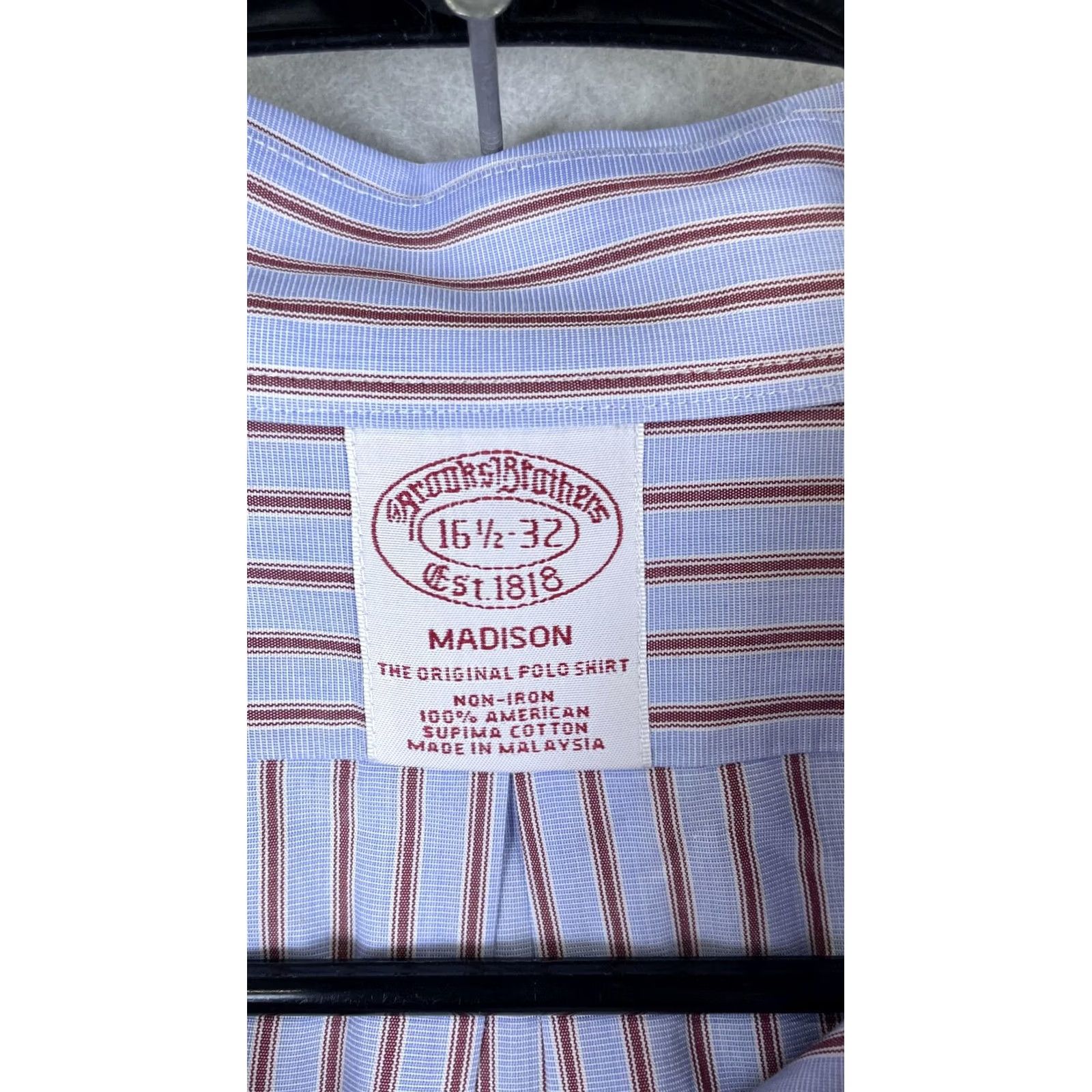 Brooks Brothers Brooks Brothers Dress Shirt Mens 16.5 32/33 Blue Stripe Madison Non Iron Cotton Size 46R - 2 Thumbnail