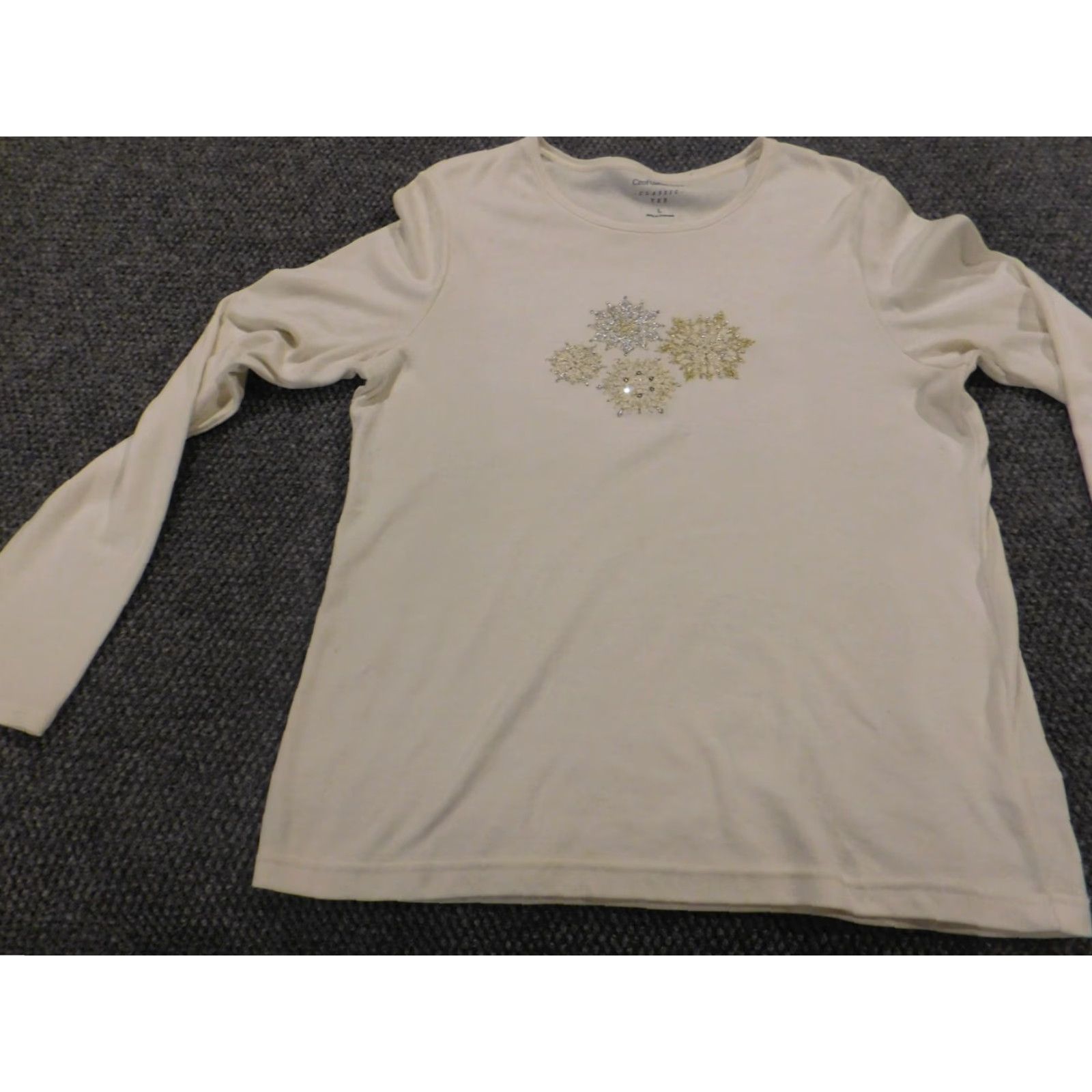 Croft & Barrow Croft & Barrow Womens Blouse L Beige Crew Neck Pullover Casual Long Sleeve Polyester Rayon Stretch Classic Shirt Size L / US 10 / IT 46 - 3 Thumbnail