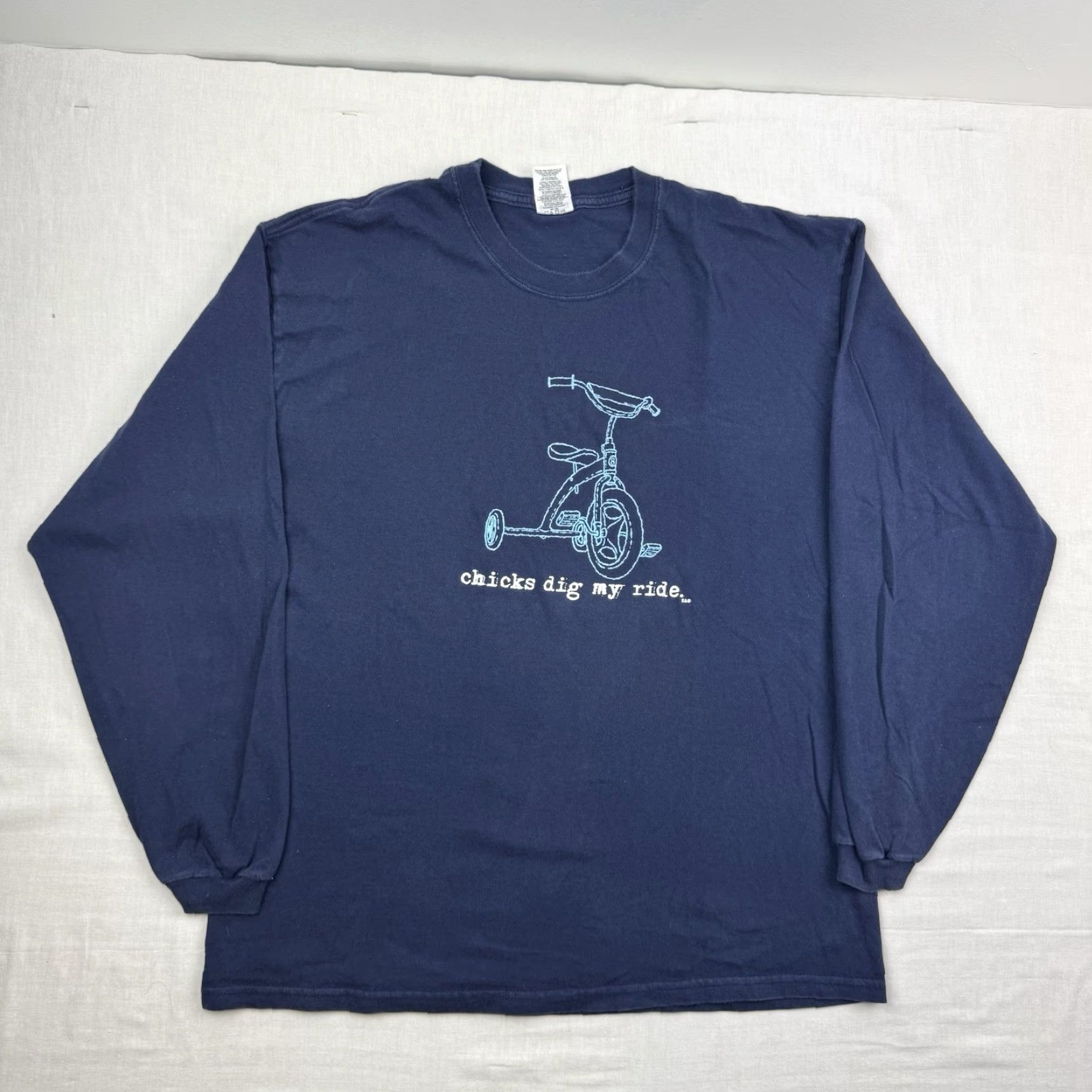 Jerzees VINTAGE Chicks Dig My Ride Long Sleeve T Shirt Mens Large Blue Funny Y2K Jerzees Crew Neck T-Shirt Adult Large Vintage Mens Funny Y2K Blue Long Sleeve Size US L / EU 52-54 / 3 - 2 Thumbnail