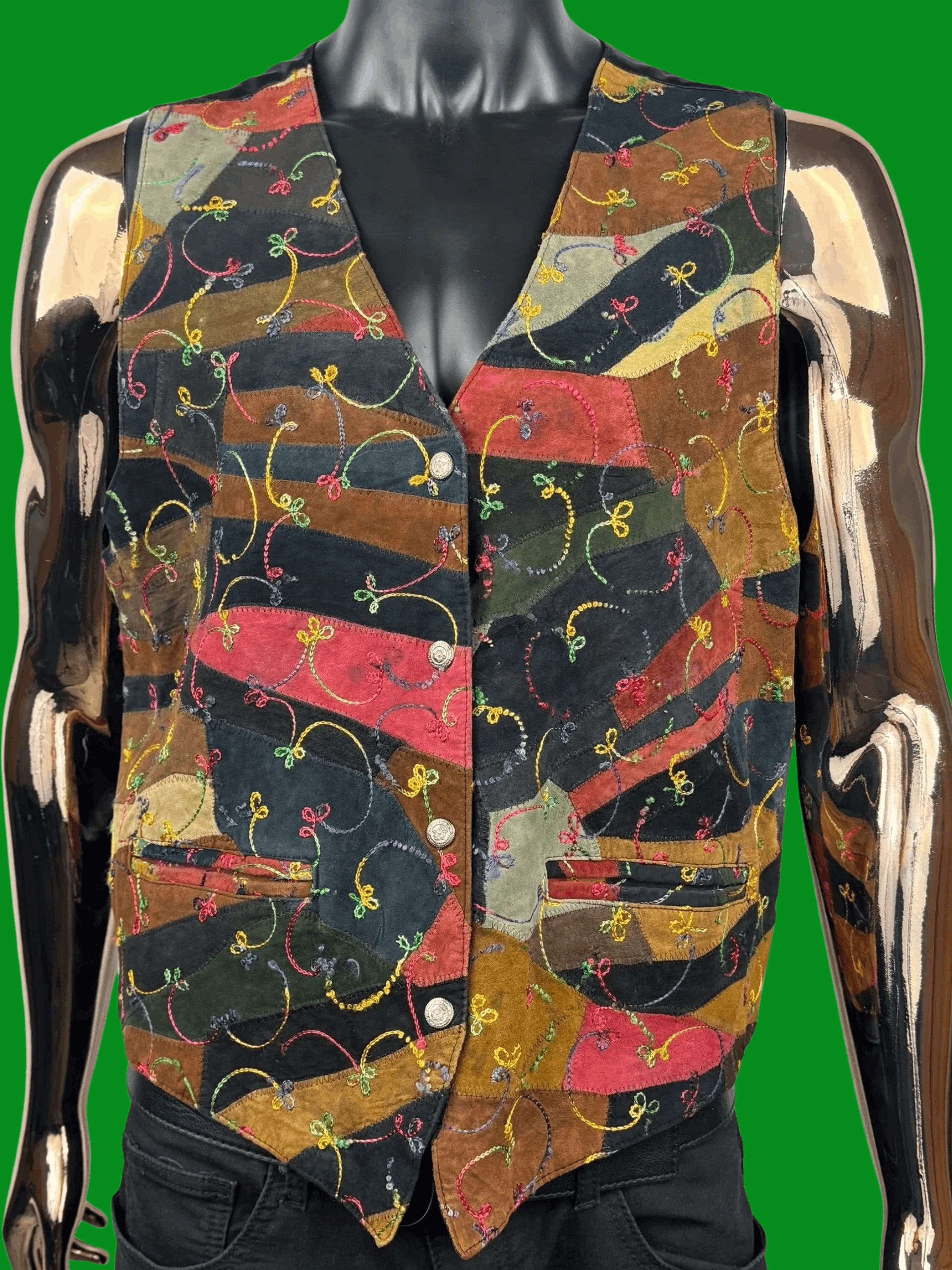 Vintage VTG 90s Two-One-Two (212) Leather Suede Patchwork Vest Size XXL / US 16-18 / IT 52-54 - 2 Thumbnail