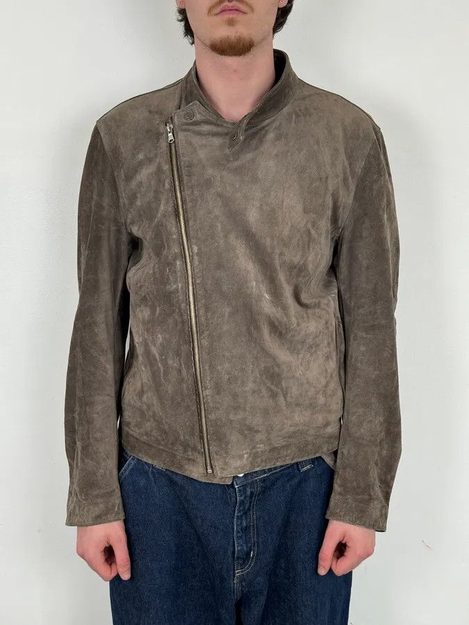 Gucci 2000s Gucci Grey Suede Asymmetrical Zip Biker Jacket by Tom Ford Size US M / EU 48-50 / 2 - 2 Thumbnail
