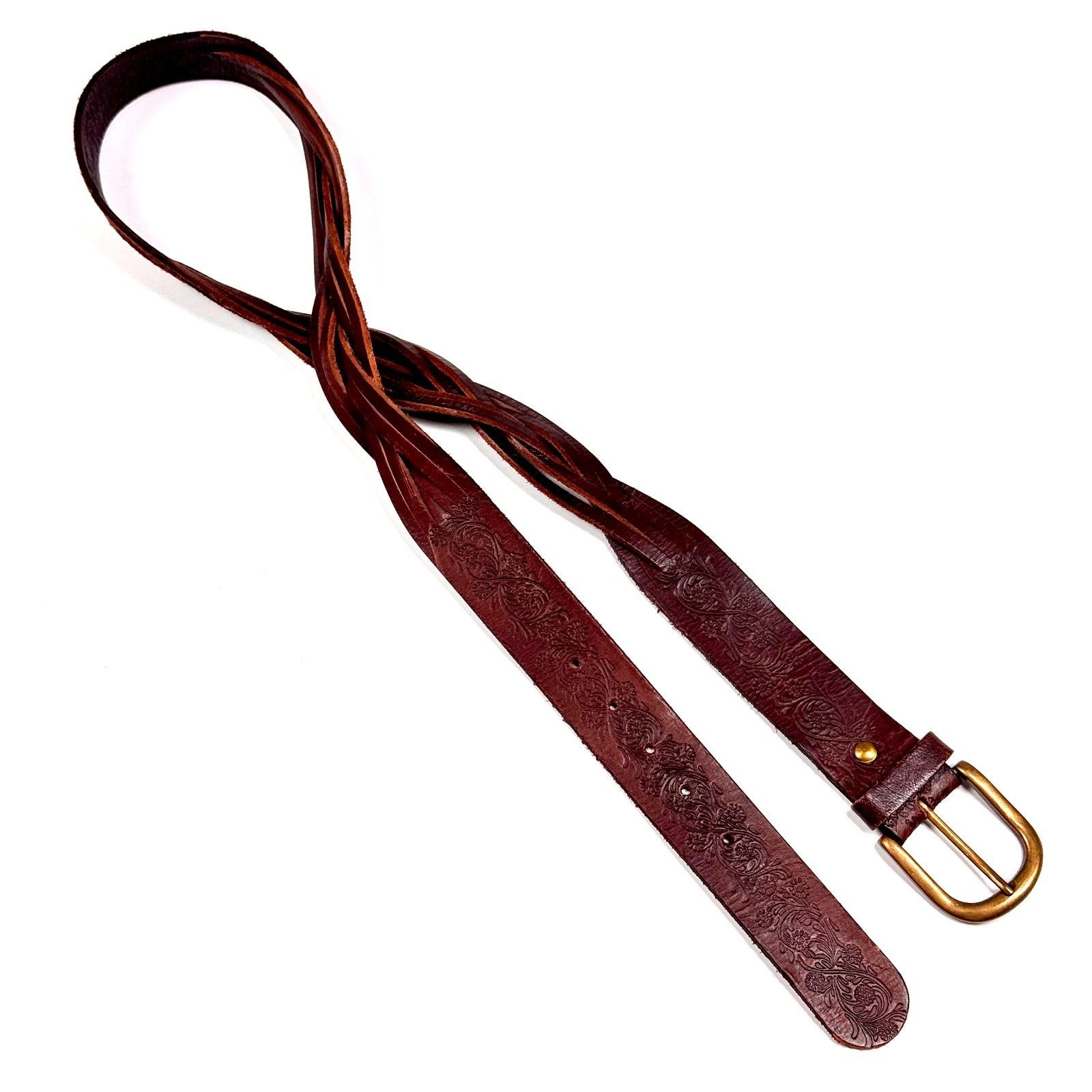 Vintage Vintage Womens Brown Tooled Leather Braided Belt Floral Boho Size ONE SIZE - 1 Thumbnail