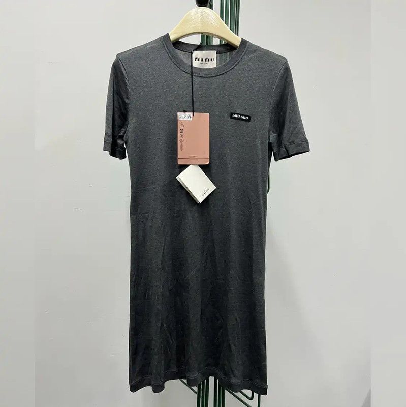 Miu Miu Miu Miu Gray Cotton Logo Embroidered Dress 0089 Size S / US 4 / IT 40 - 1 Thumbnail