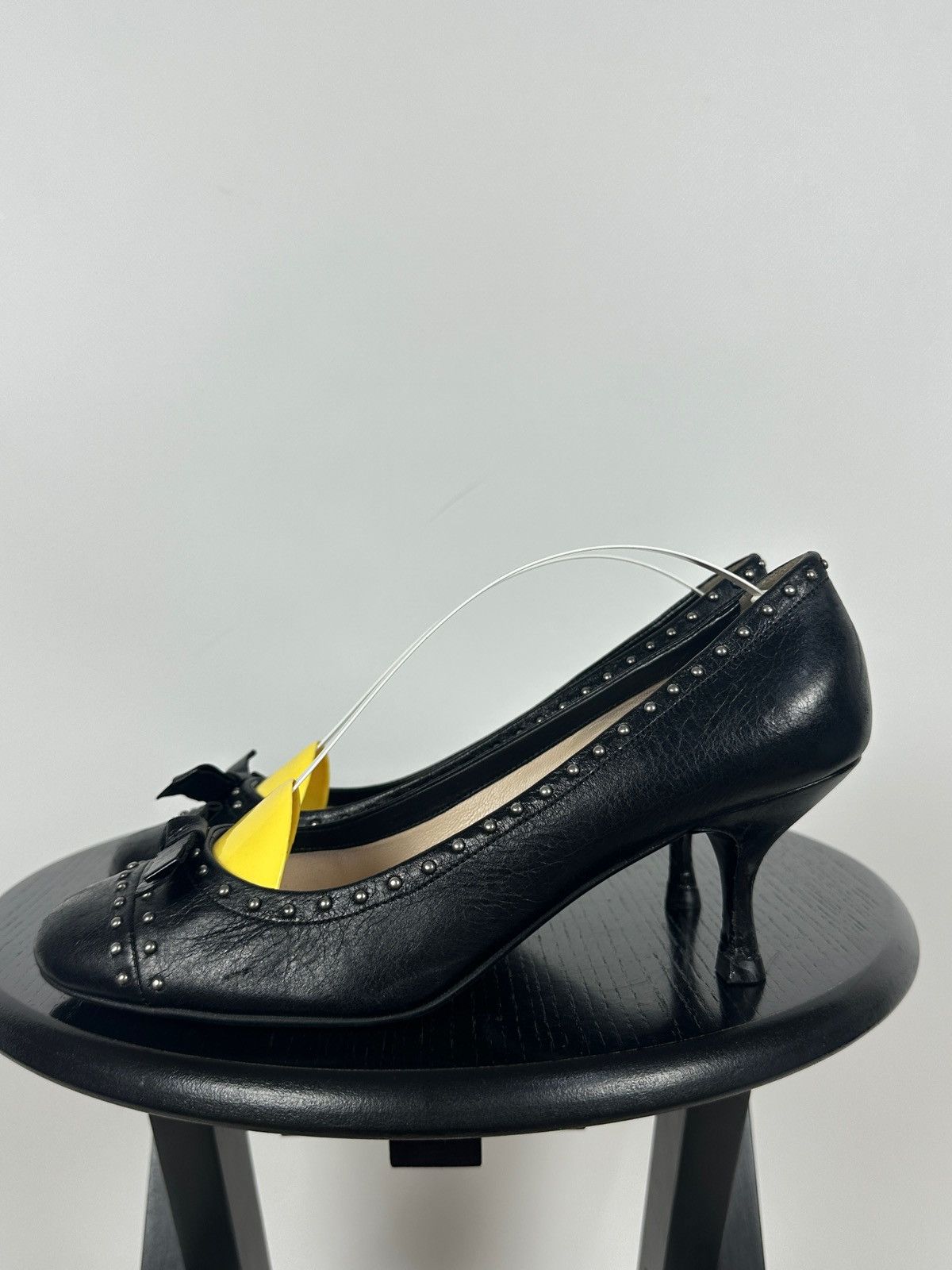 Prada Prada Black Leather Studded Bow Kitten Heels Pumps Size US 9 / IT 39 - 3 Thumbnail