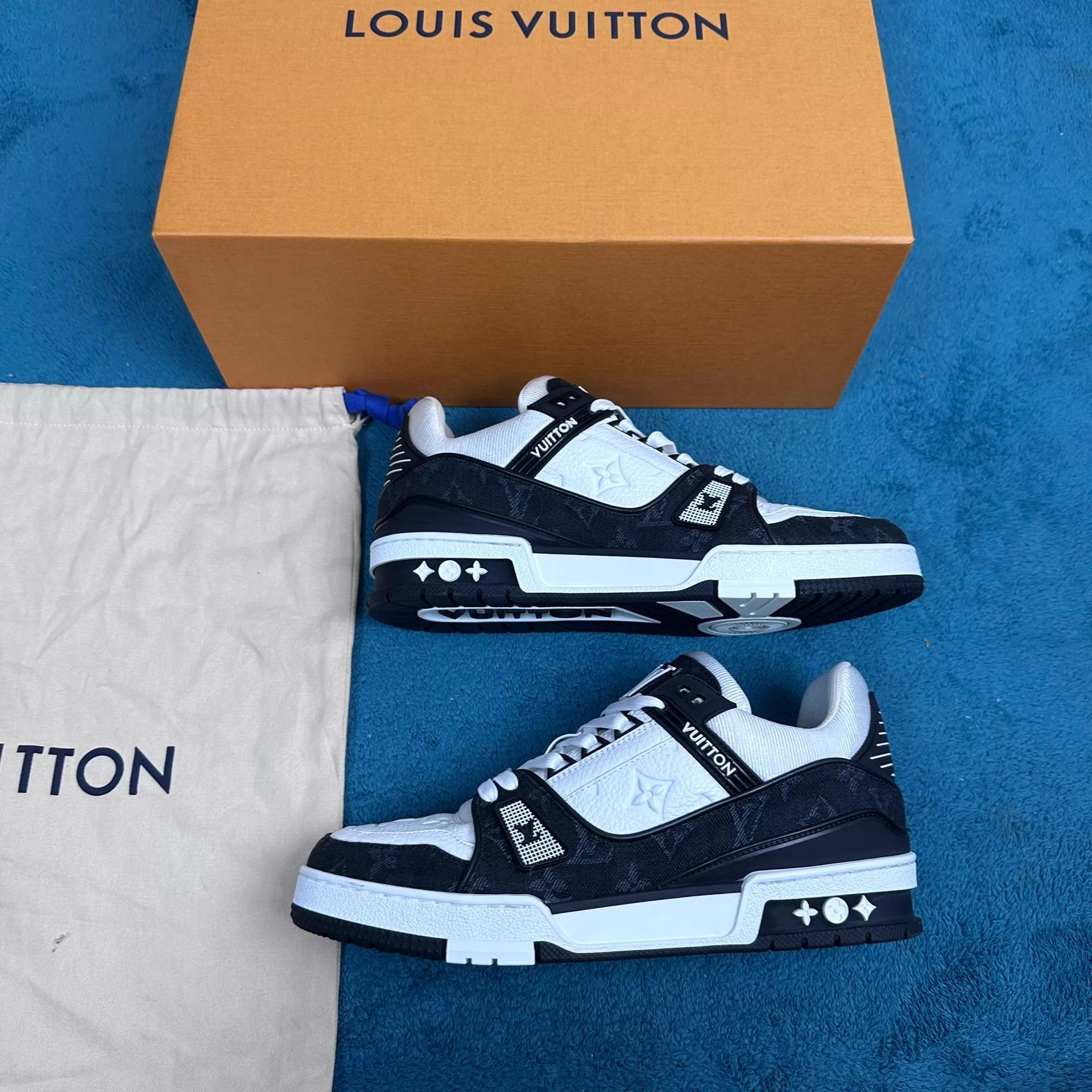Louis Vuitton LV Trainer Black White Panda Print Denim 6.5/40.5 Near New Size US 7.5 / EU 40-41 - 2 Thumbnail