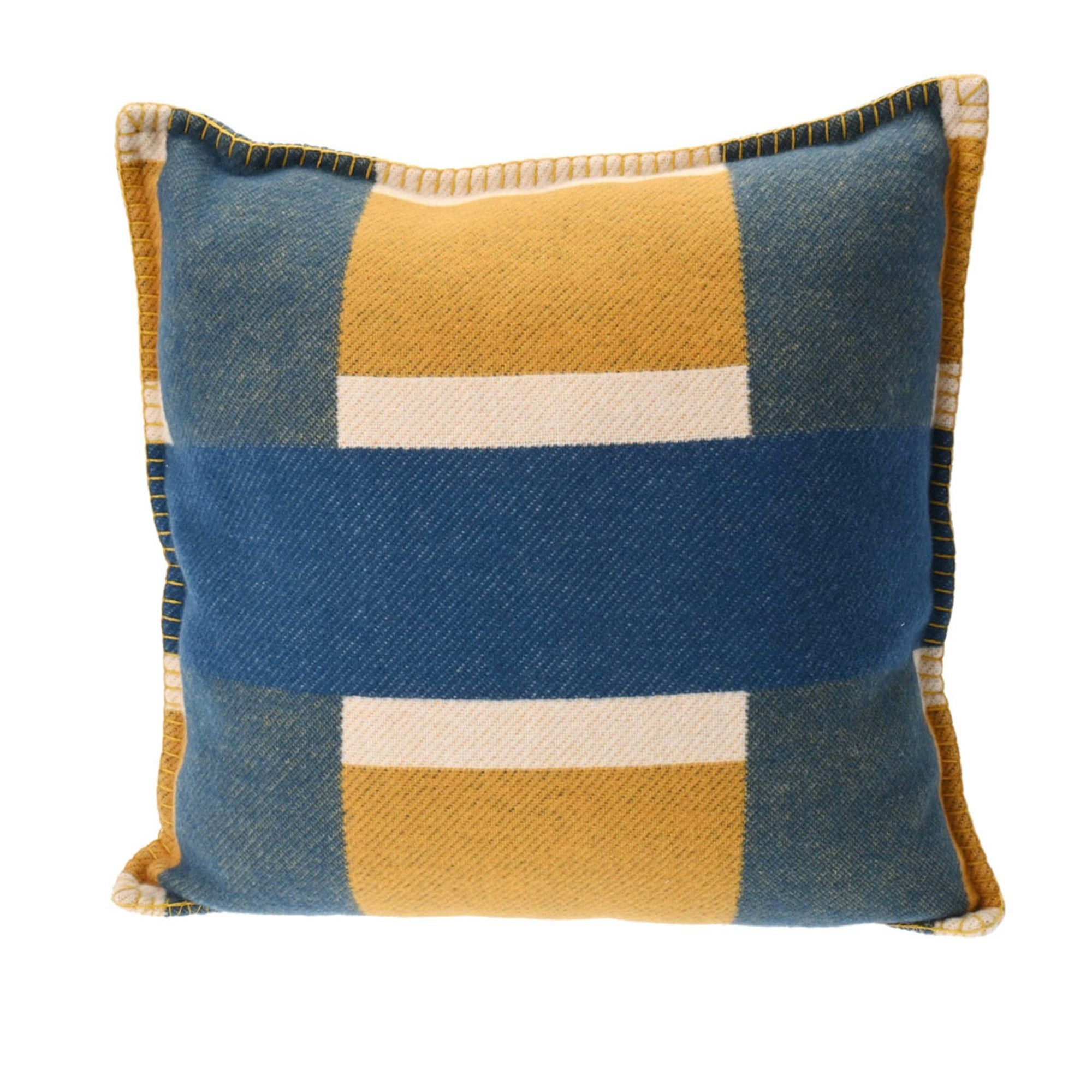 image of Hermes Cushion H Tissage Blue/yellow Unisex Wool/ Cashmere Miscellaneous Goods, Women's