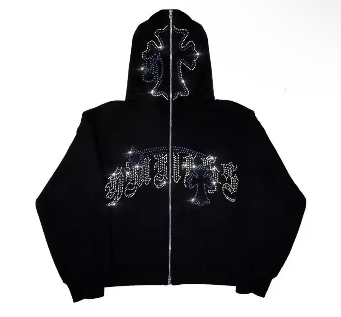 Other Autumn Fashion Punk Y2K Goth Grunge Rhinestones Teeth Hoodie Size US L / EU 52-54 / 3 - 3 Thumbnail