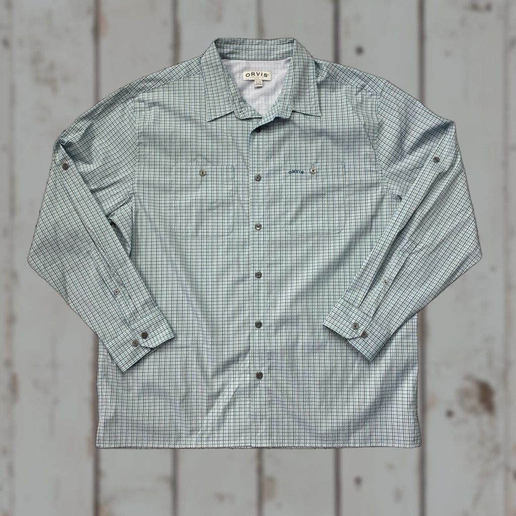 Orvis Orvis Mens XL Blue Green Plaid Long Sleeve Button-Down Shirt Casual Travel Pattern Plaid Buttons Up Mens XL Blue Green Size US XL / EU 56 / 4 - 1 Thumbnail