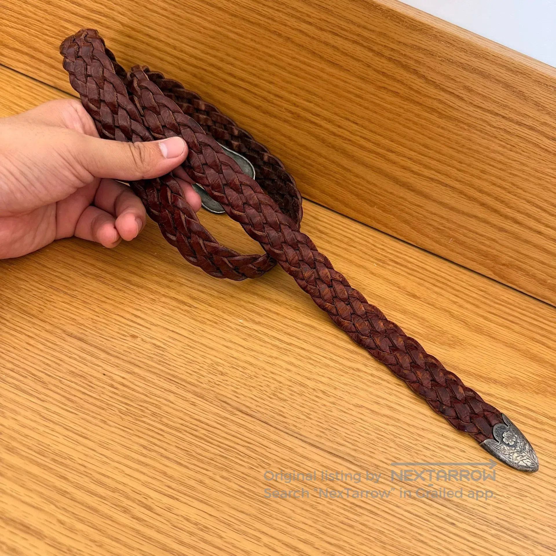 Polo Ralph Lauren RL Vintage Silver Leather Braided Belt. Size ONE SIZE - 7 Thumbnail