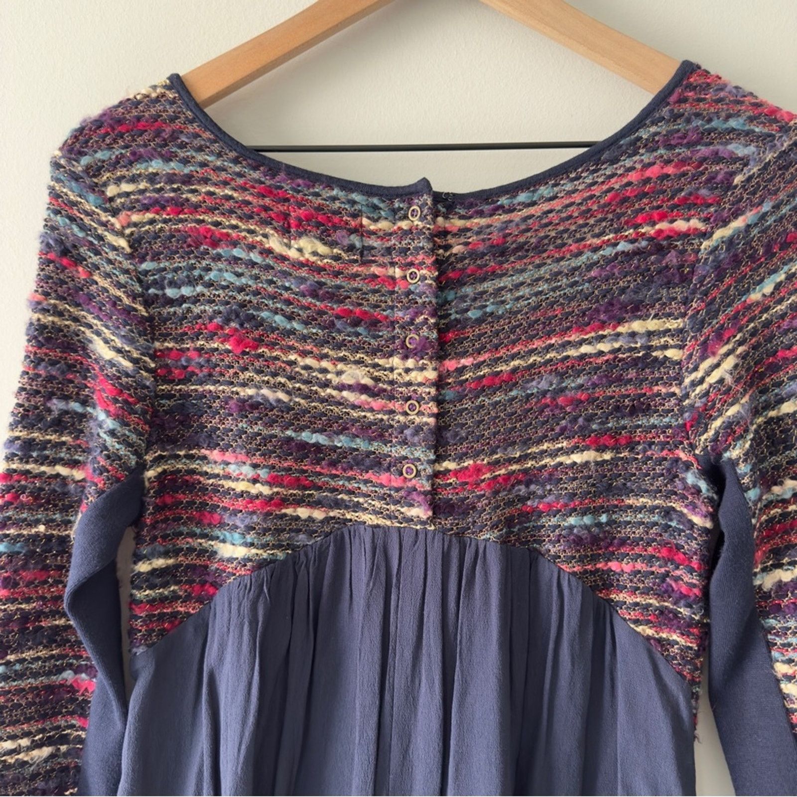 Anthropologie Maeve Multicolor Knit Dress 3/4 Sleeve buttons