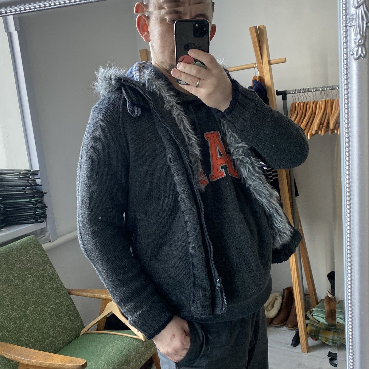 If Six Was Nine Vintage Y2K 2000s Knit Faux Fur Jacket Hoodie LGB jJapanese Size US M / EU 48-50 / 2 - 11 Thumbnail