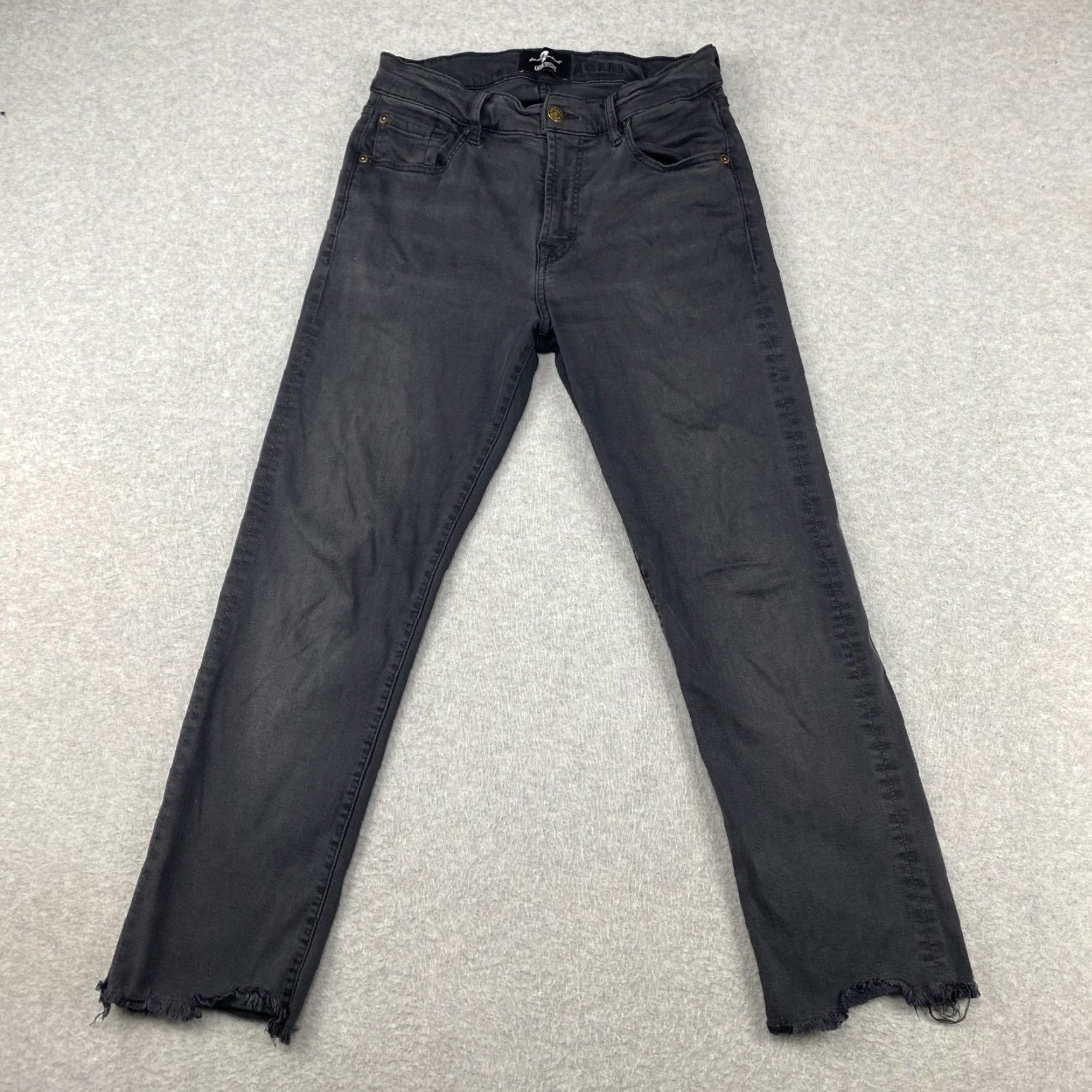 7 For All Mankind 7 For All Mankind Slimmy Jeans Mens 31 Black Luxe Sport Frayed Stretch Straight Jeans Size US 31 - 2 Thumbnail