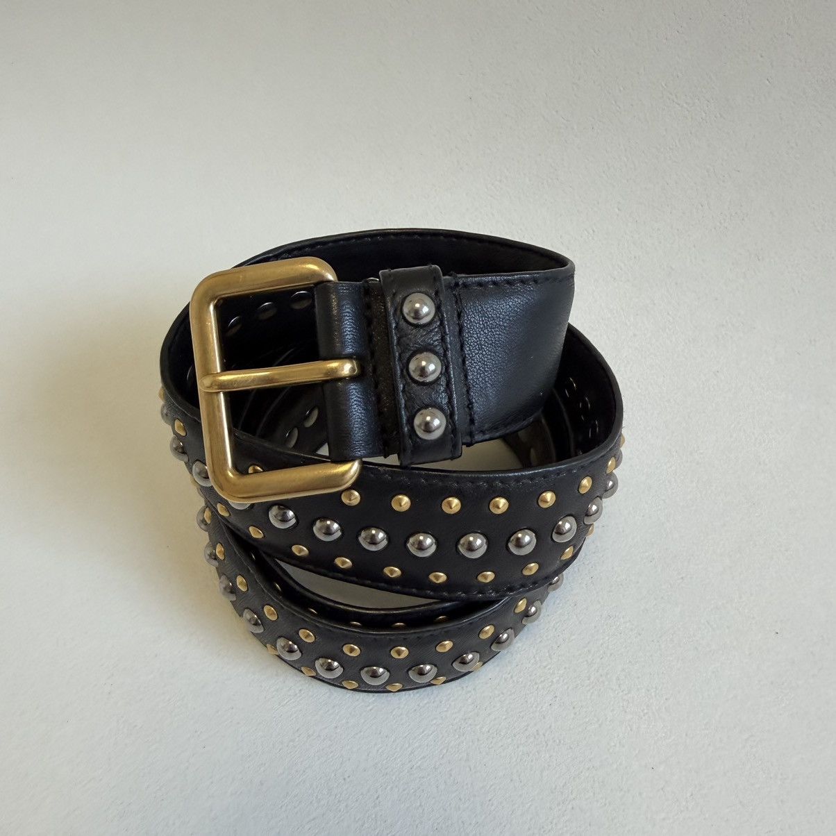 Prada Black Leather ‘Round Metal Studded’ Belt Size ONE SIZE - 5 Thumbnail