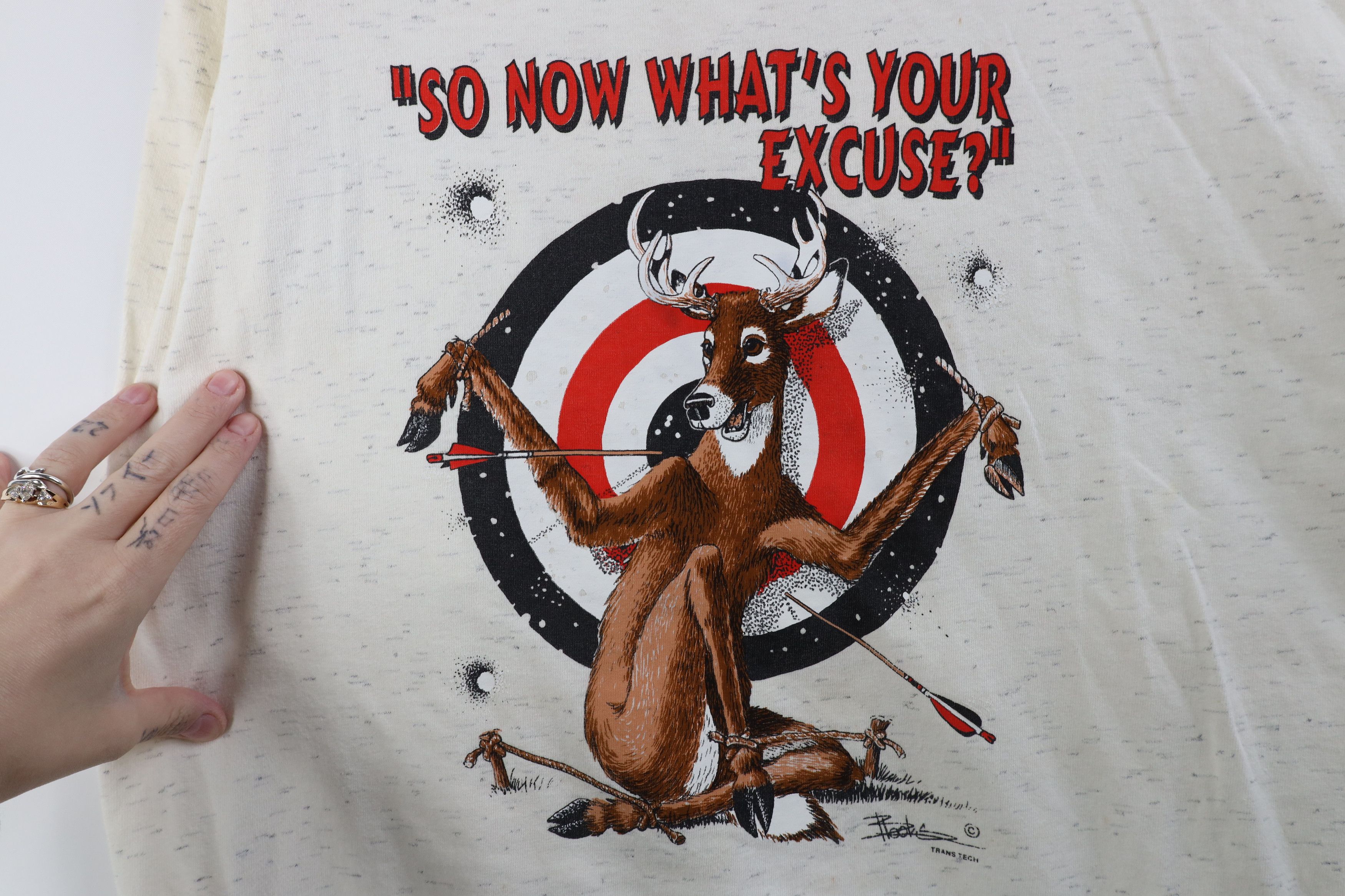 Vintage Vintage 90s Streetwear Deer Buck Excuse T-Shirt Gray USA Size US XL / EU 56 / 4 - 4 Thumbnail