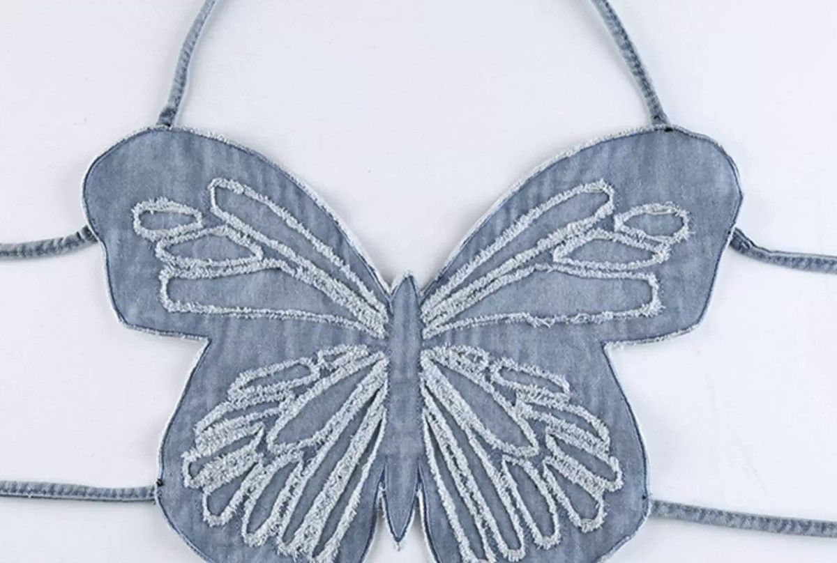 Other Y2K Butterfly Denim Halter Top Size ONE SIZE - 6 Thumbnail