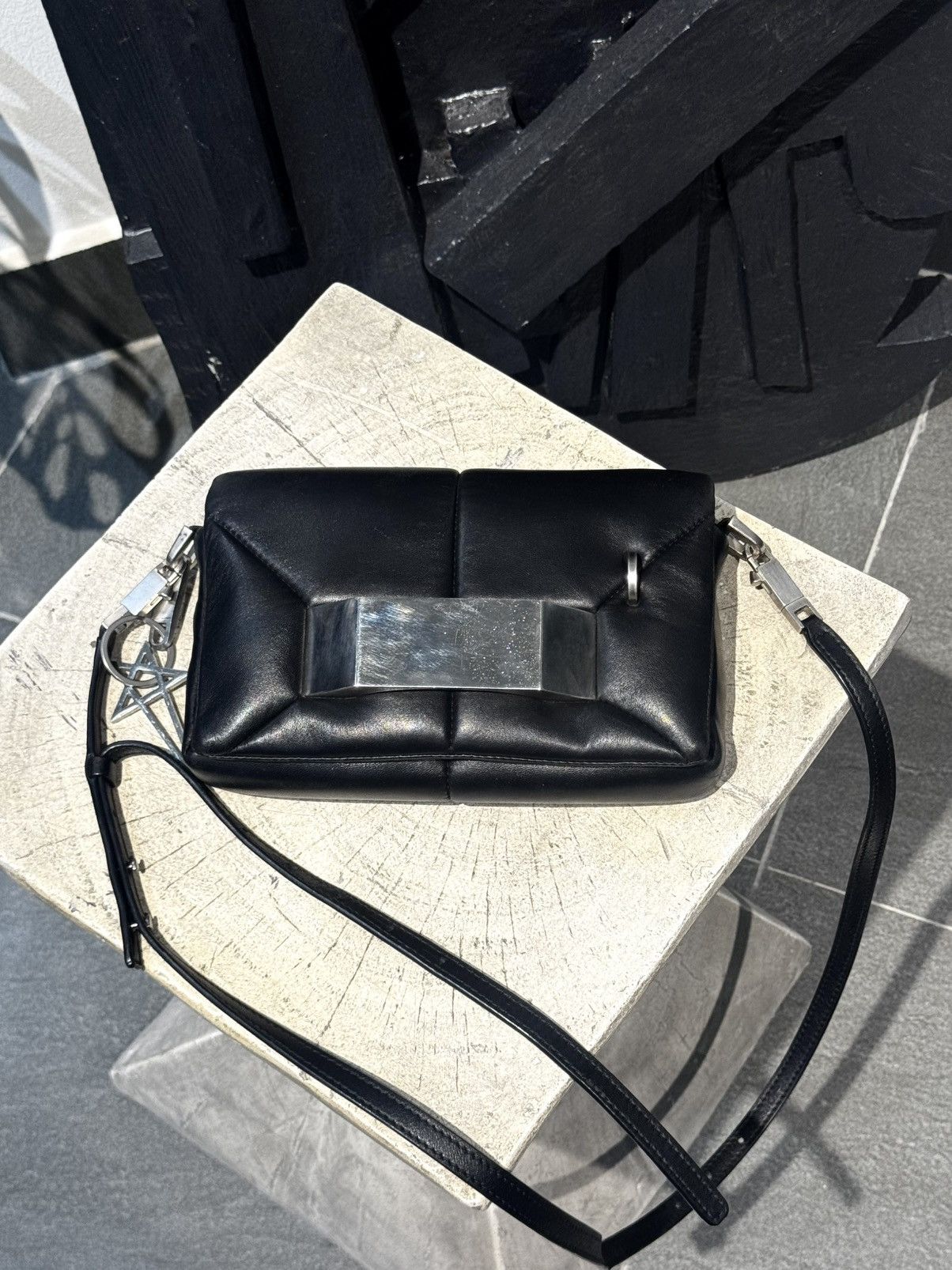 Rick Owens Griffin Quilted Messenger Bag In Black, Men's