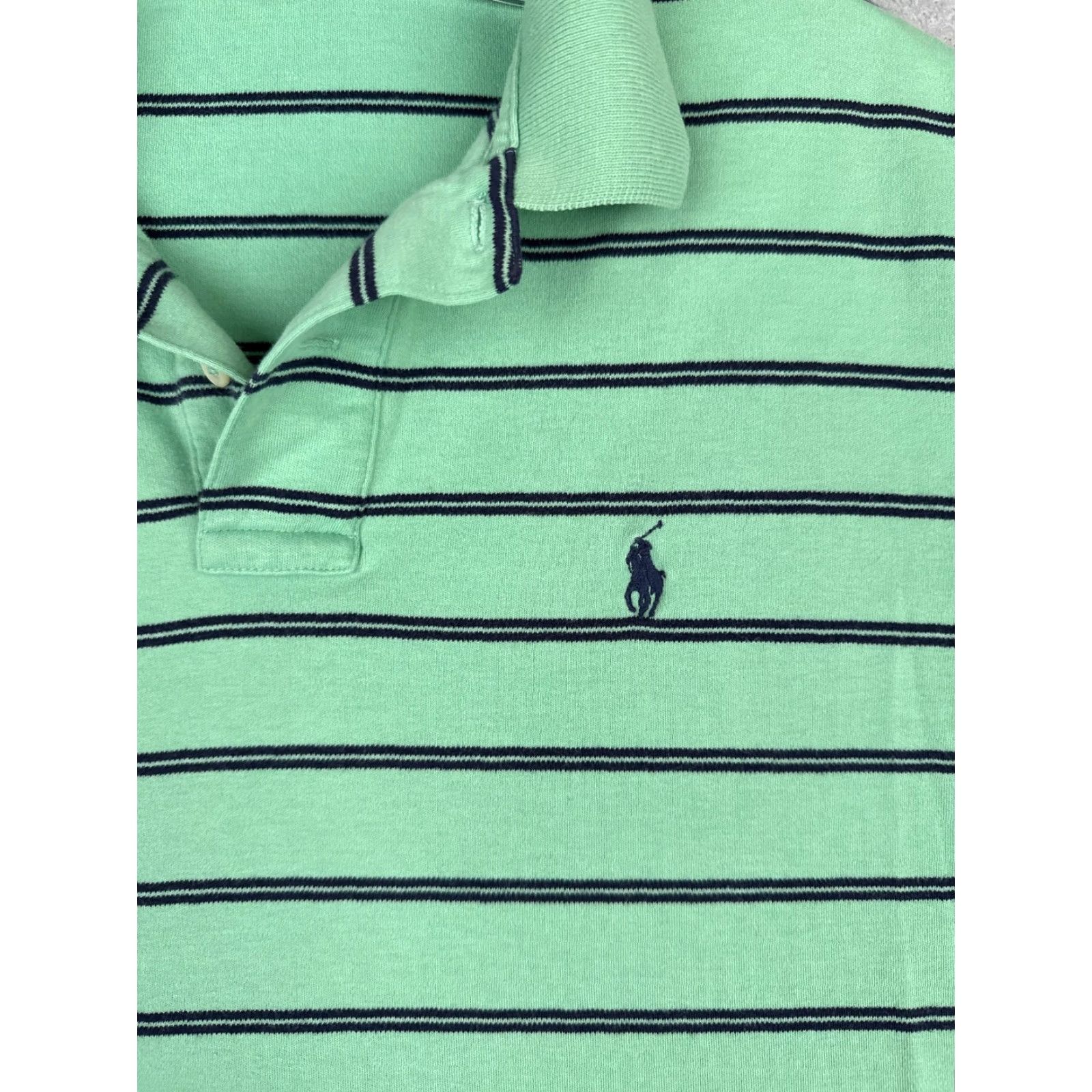 Ralph Lauren VINTAGE Ralph Lauren Polo Shirt Adult Medium Green Stripe 100% Cotton Jersey Short Sleeve Mens Polo Shirt, Green, Striped, 90s Theme Size US M / EU 48-50 / 2 - 6 Thumbnail