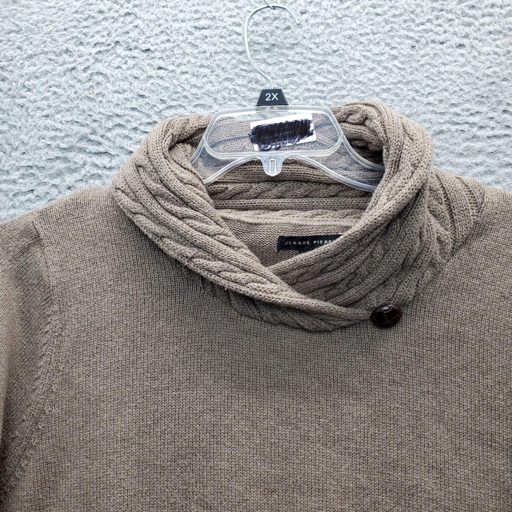 Vintage Jeanne Pierre Mens XL Brown Knitted Long Sleeve Shawl Collar Pullover Sweater Size US XL / EU 56 / 4 - 3 Thumbnail