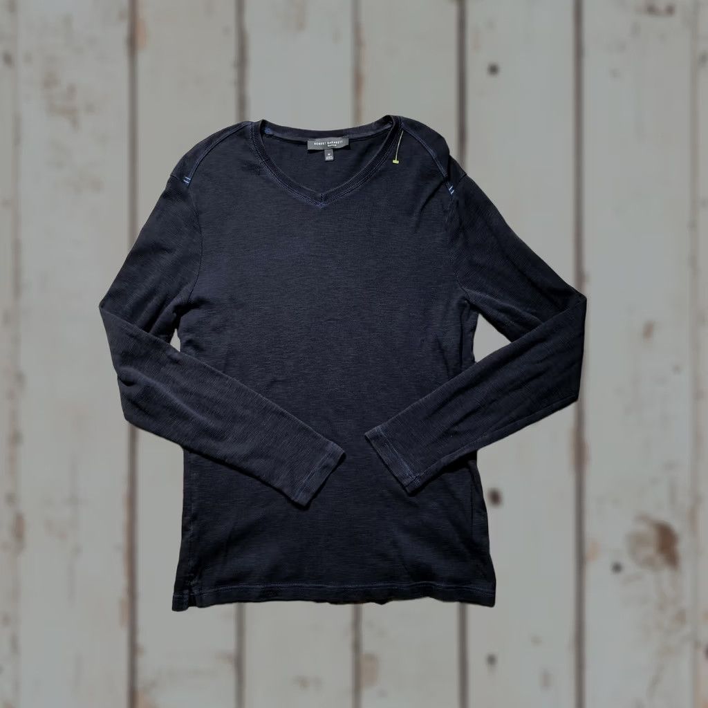 Vintage Robert Barakett T Shirt Mens Medium Blue Long Sleeve V Neck Waffle Knit Stretch Size US M / EU 48-50 / 2 - 1 Thumbnail