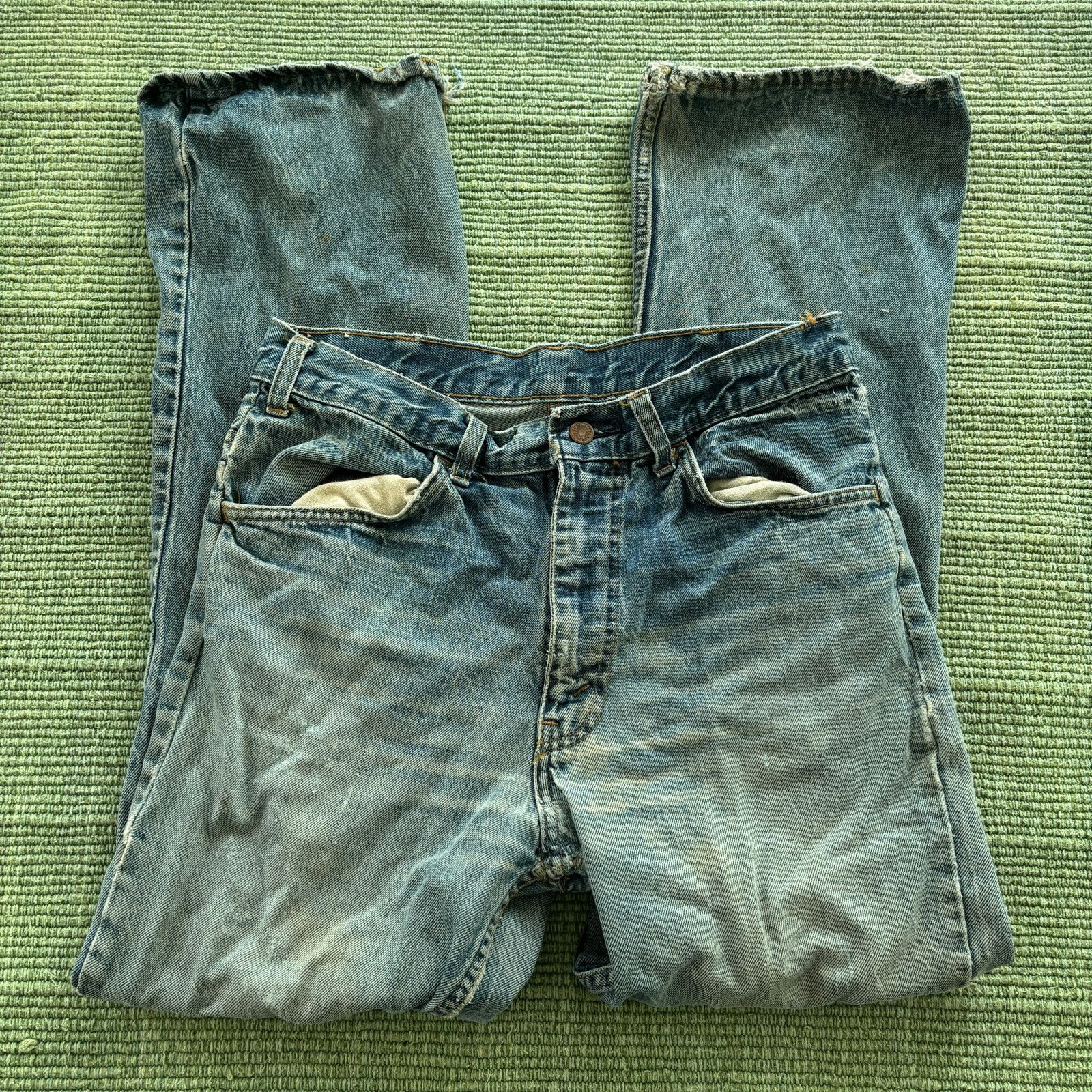 Vintage 1970s Plain Pockets Distressed Blue Jeans Sz 32x30 Size 32" / US 10 / IT 46 - 1 Thumbnail