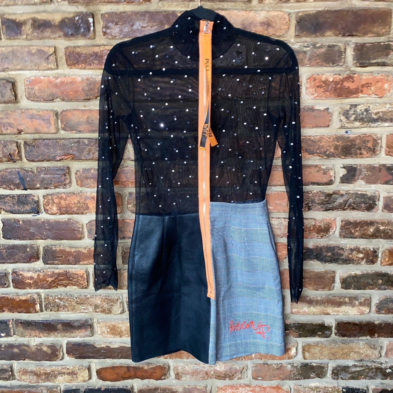 Heron Preston Heron Preston Rhinestone Mesh Leather Wool Mini Dress Small Size S / US 4 / IT 40 - 6 Thumbnail